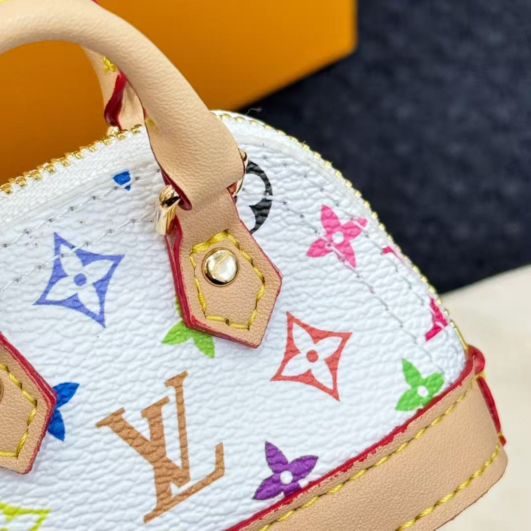 【LV旗艦店】ルイヴィトン × 村上隆 マイクロアルマ モノグラムマルチカラー バッグチャーム AirPods イヤホンケース ホワイト三彩