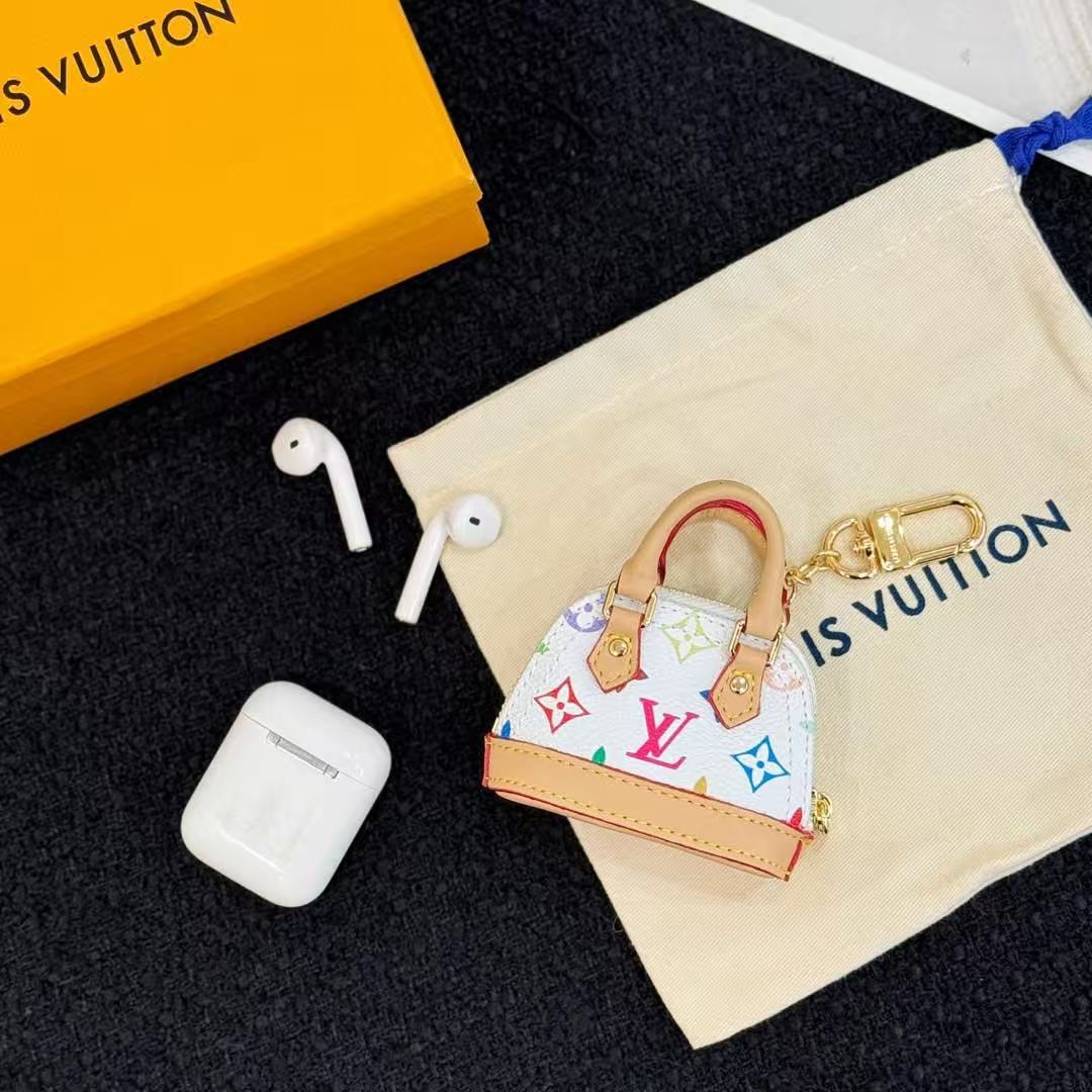 【LV旗艦店】ルイヴィトン × 村上隆 マイクロアルマ モノグラムマルチカラー バッグチャーム AirPods イヤホンケース ホワイト三彩