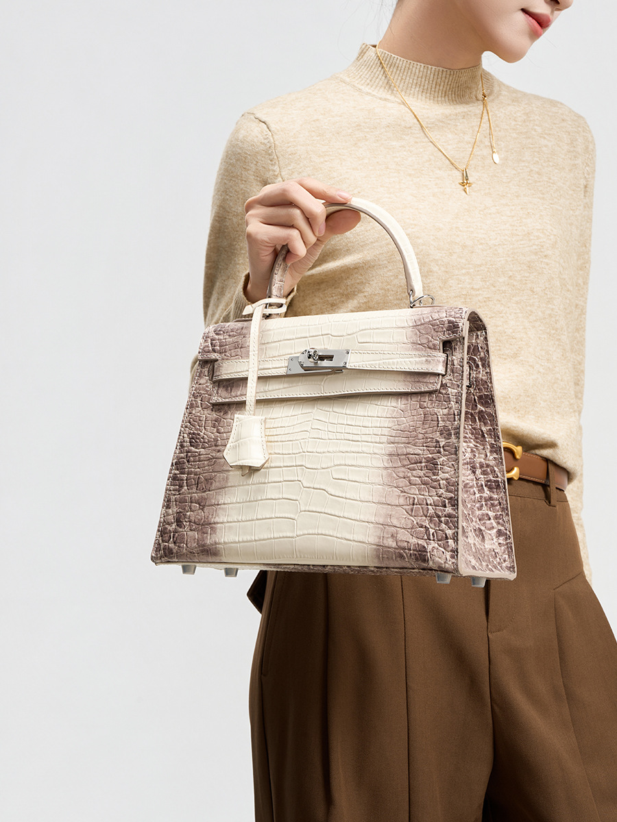 Croc-Embossed Top-Handle Handbag