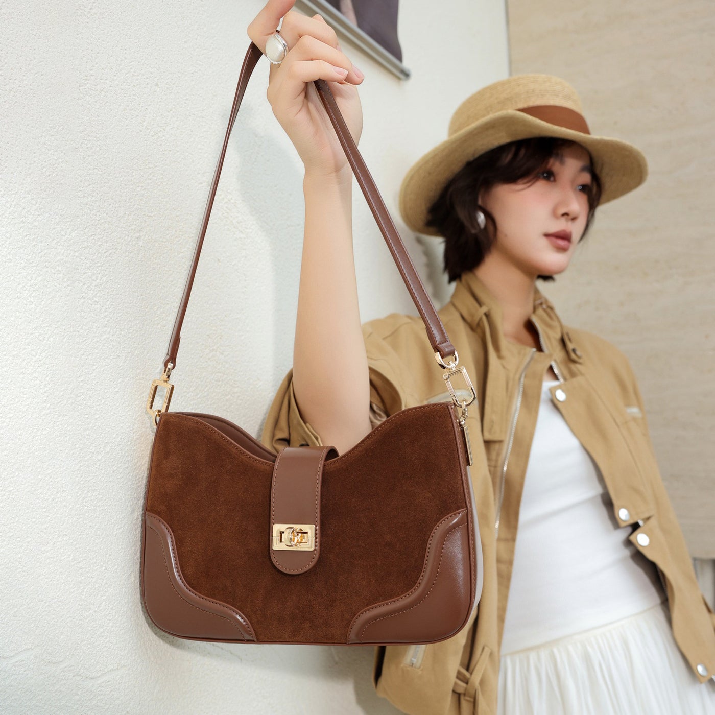Suede hobo bag