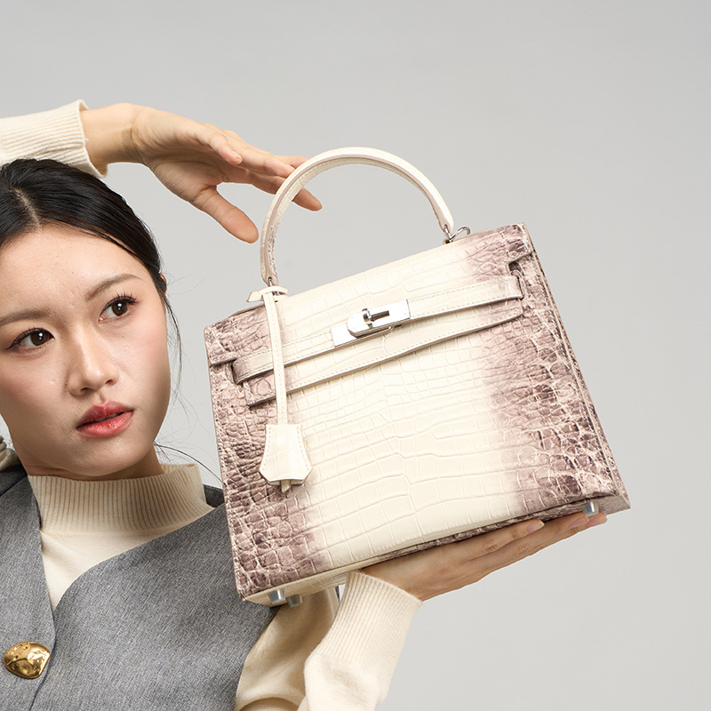 Croc-Embossed Top-Handle Handbag