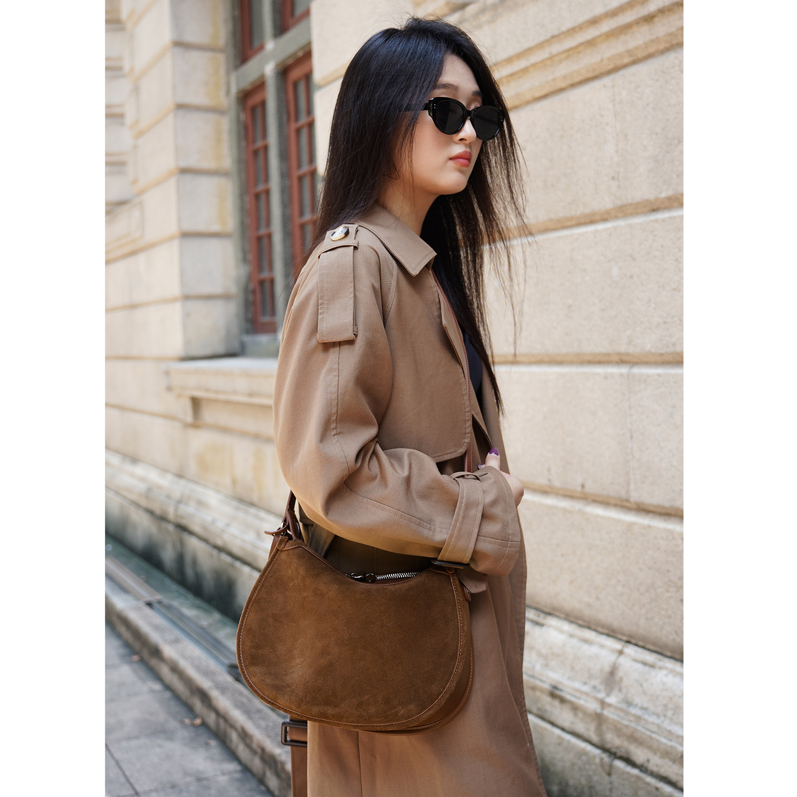 Saddle Matte Leather Crescent Bag