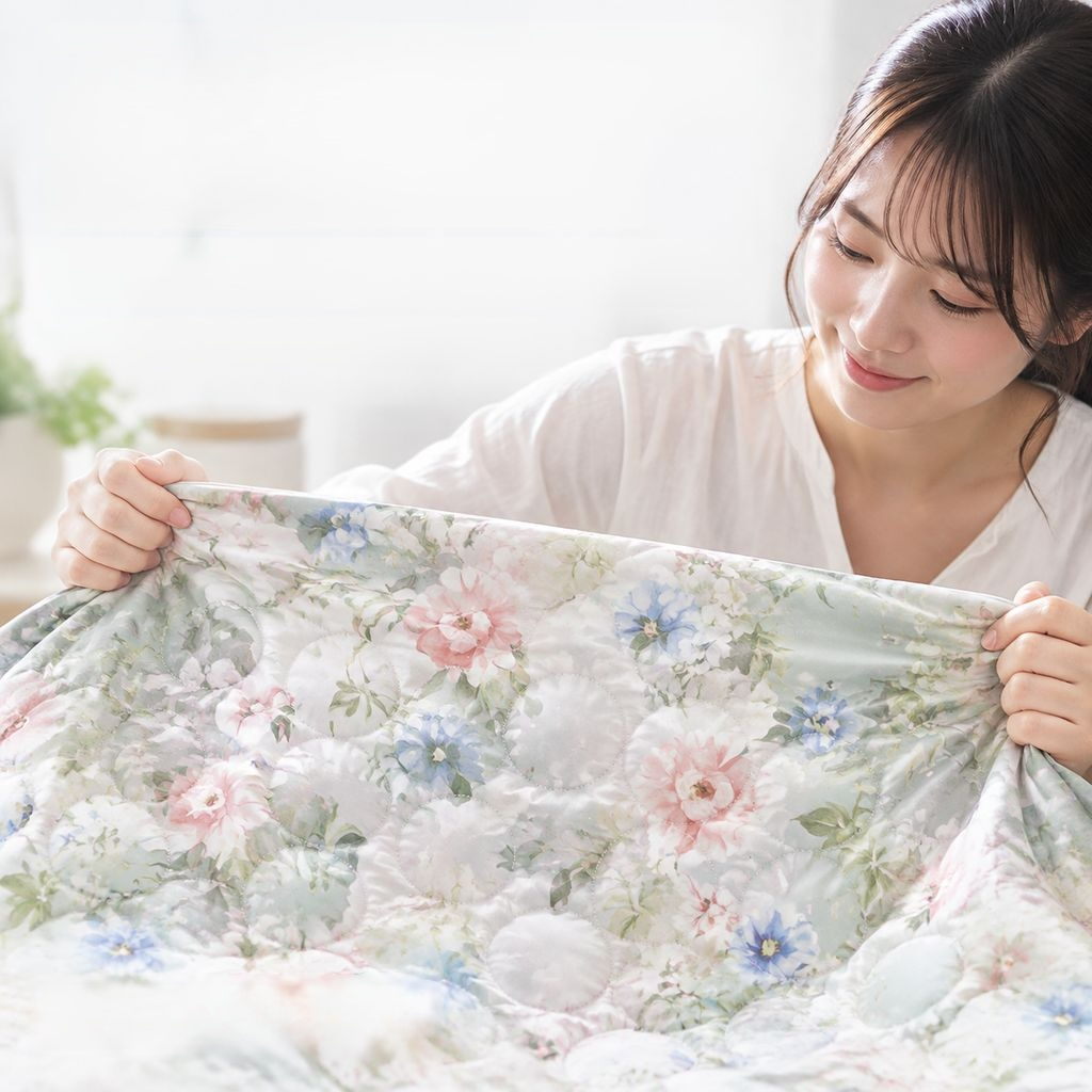 高級感あふれる夏用キルトの柔らかな生地拡大画像