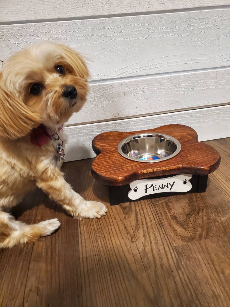 Personalized Wooden Small Single Bowl Dog Feeder