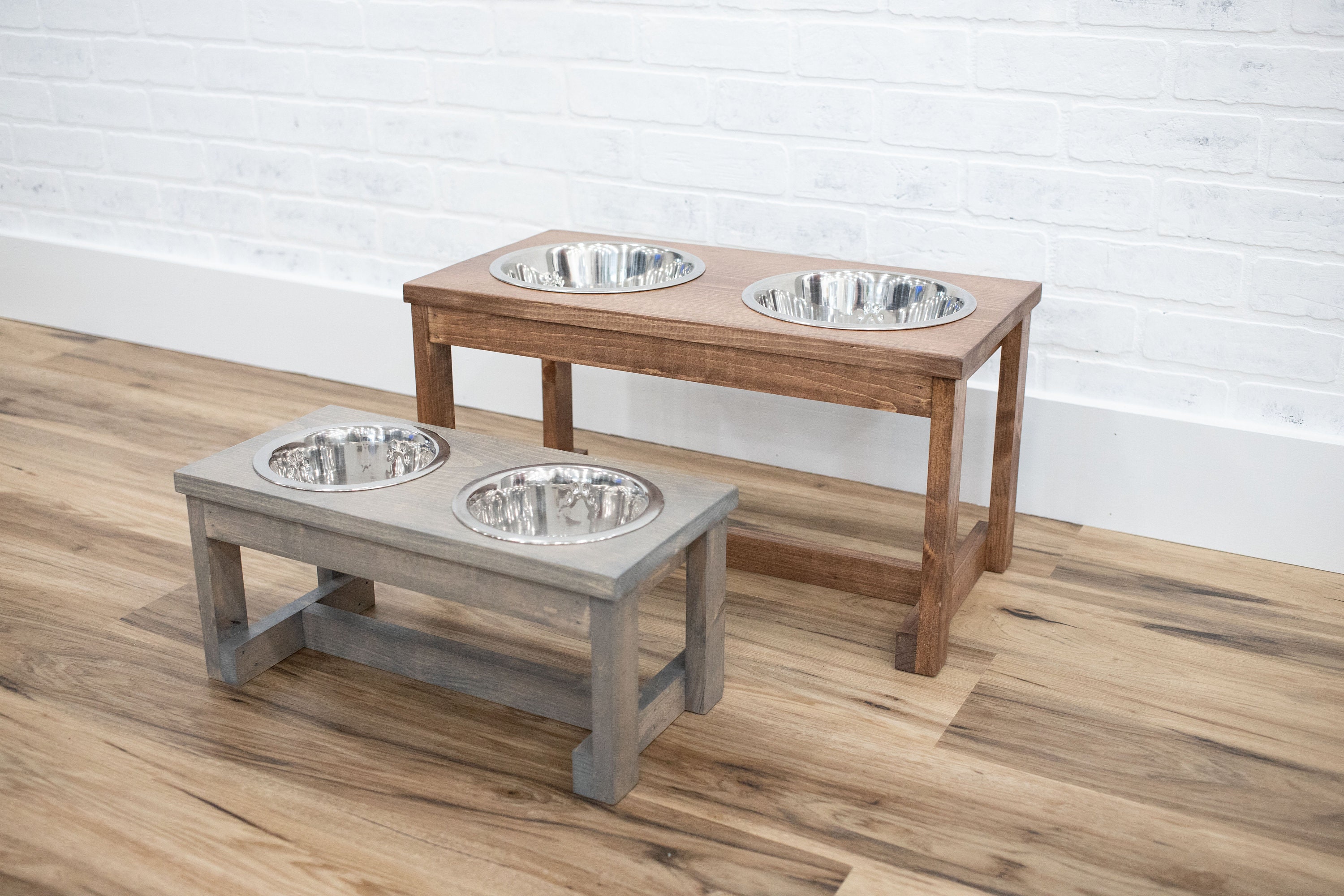 Raised Dog Food Stand with Stainless Steel Bowls, Elevated Wooden Pet Feeder