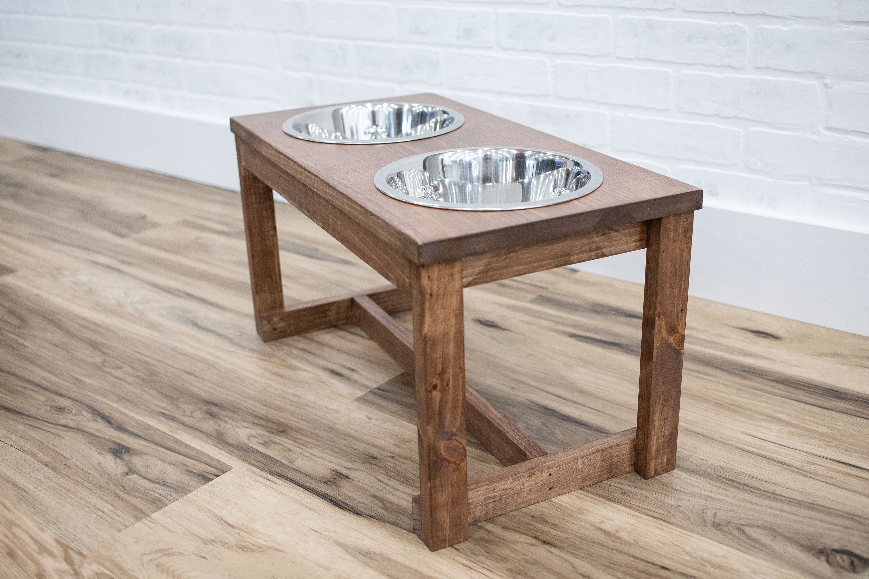 Raised Dog Food Stand with Stainless Steel Bowls, Elevated Wooden Pet Feeder