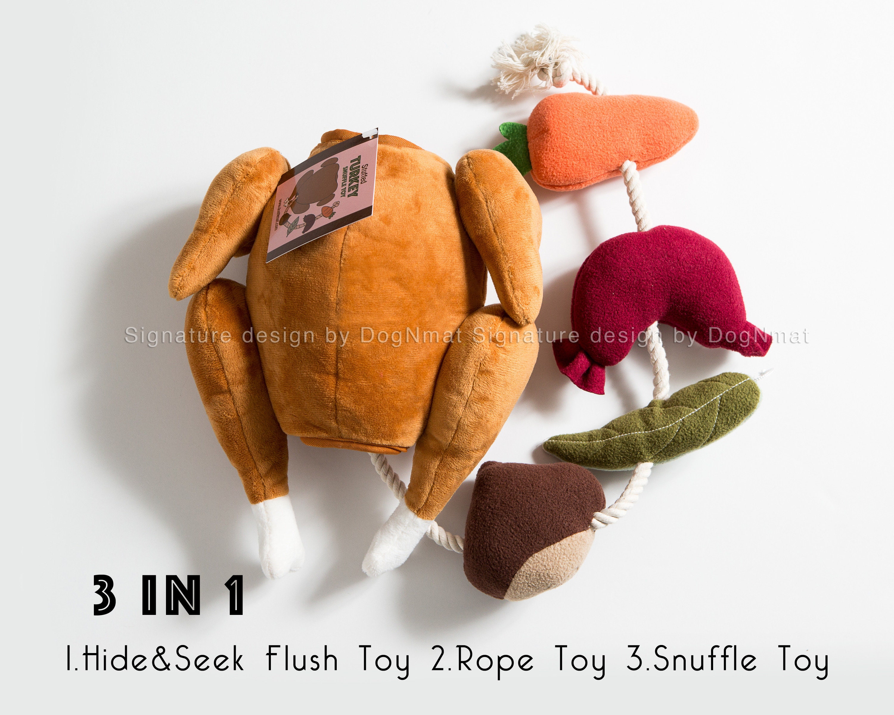 Stuffed Turkey Snuffle Dog Toy - 3 in 1 Hide and Seek Toy, Snuffle Toy and Rope Toy