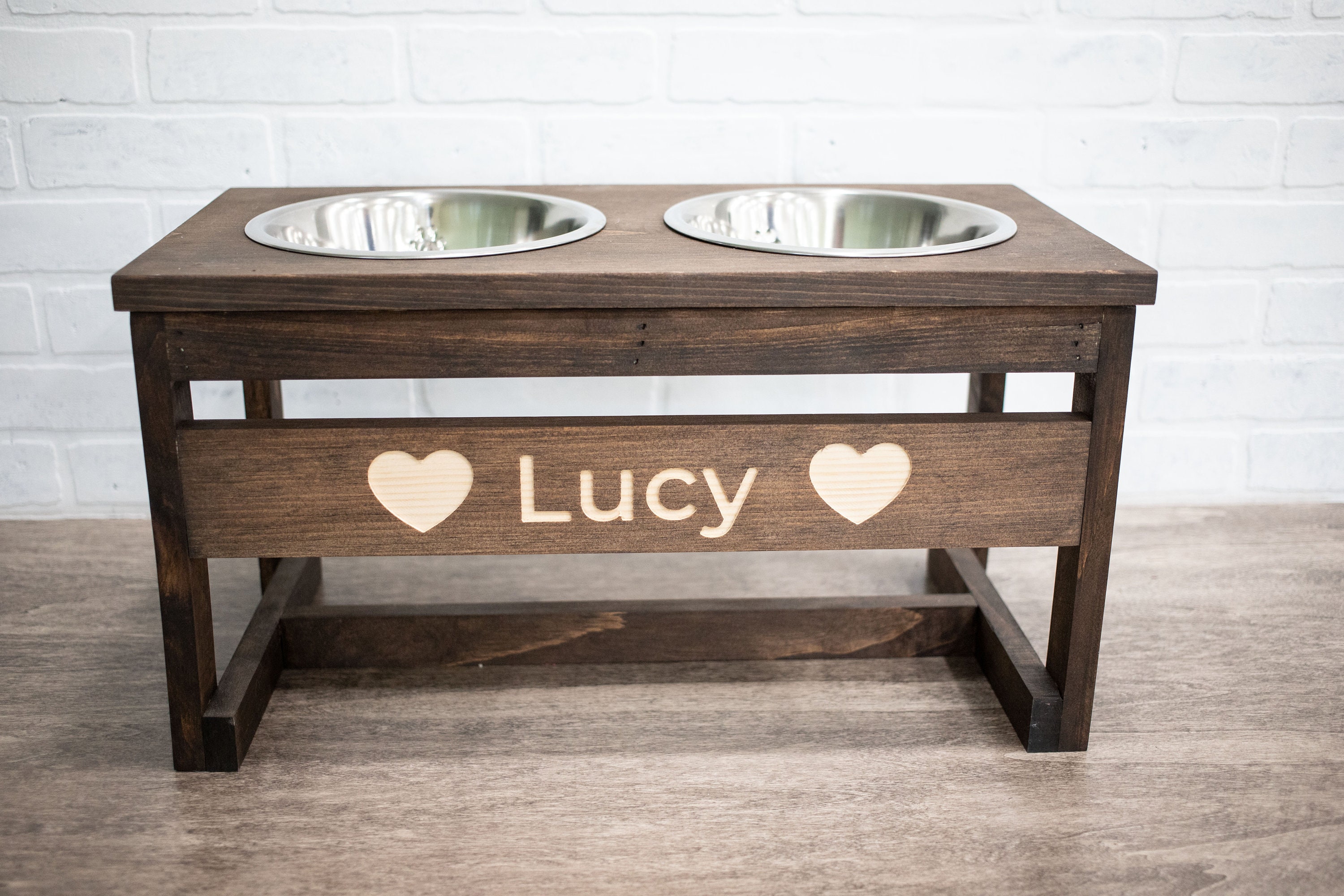 Raised Dog Food Stand with Stainless Steel Bowls, Elevated Wooden Pet Feeder