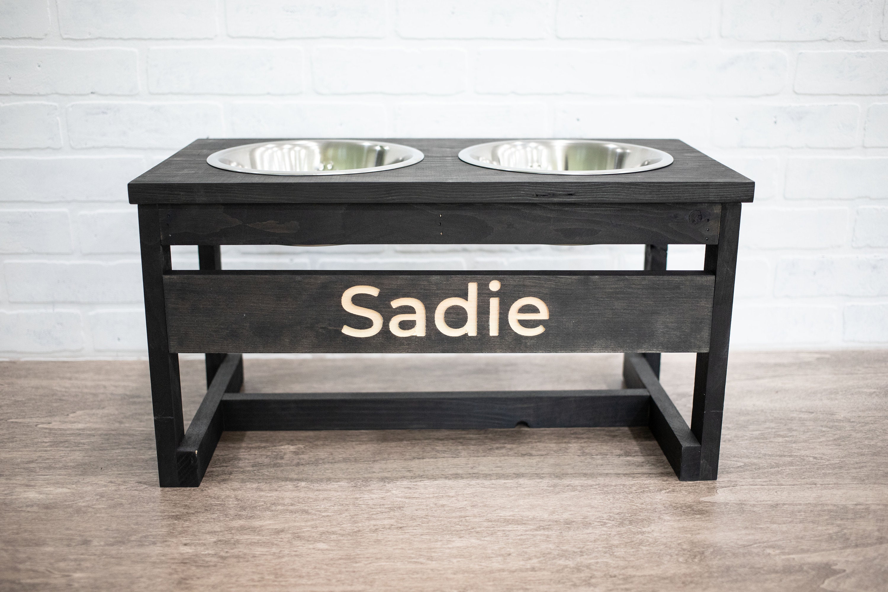 Raised Dog Food Stand with Stainless Steel Bowls, Elevated Wooden Pet Feeder