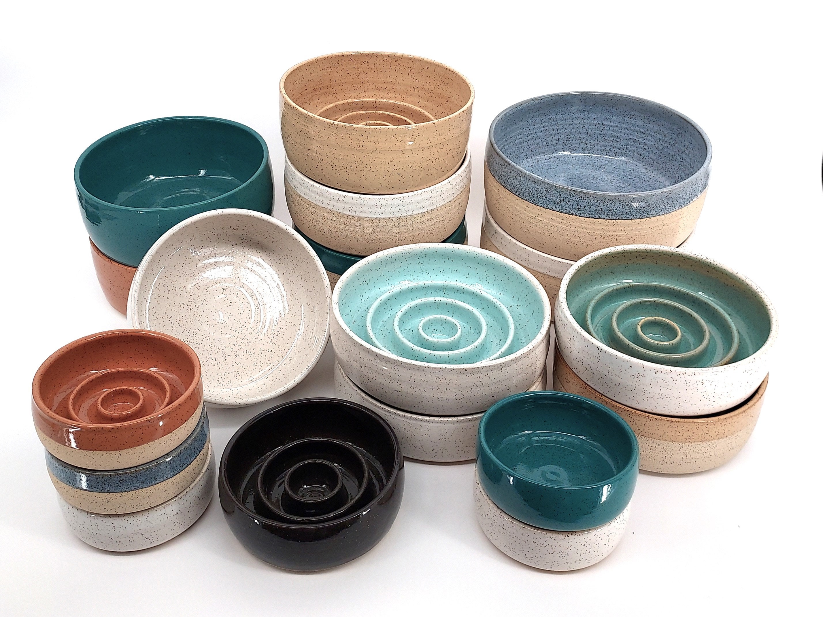 Handmade Ceramic Dog Bowls, Variety (Slow Feeders or Water Bowls)