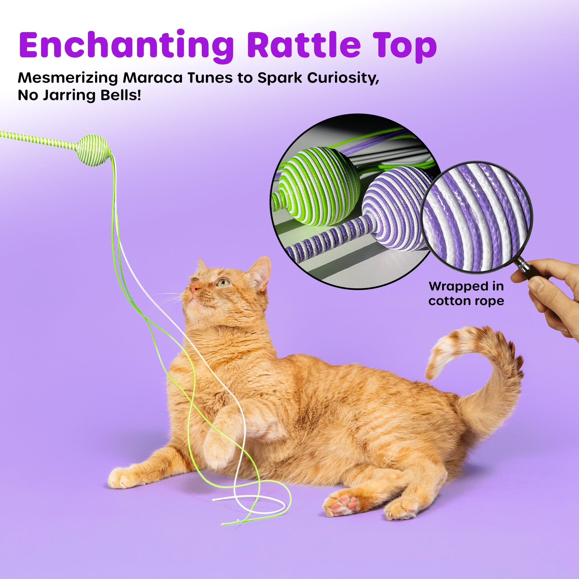 Interactive Wiggle Wand Cat Toy – Handmade Sensory Wand Toy for Cats, Durable and Engaging Snake Teaser Toy