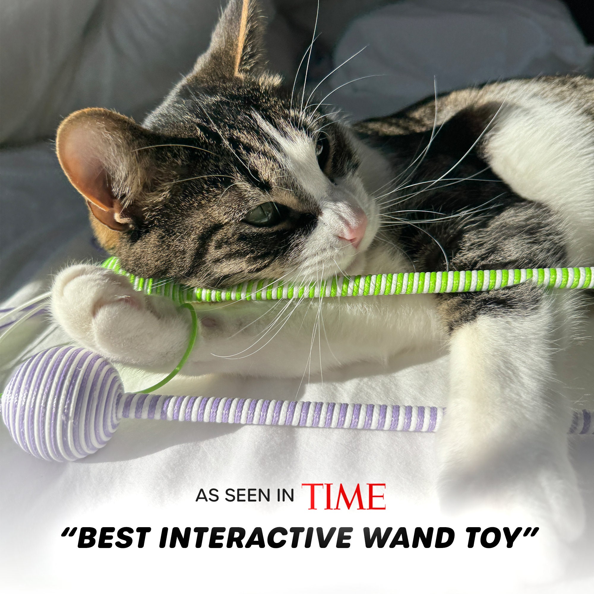 Interactive Wiggle Wand Cat Toy – Handmade Sensory Wand Toy for Cats, Durable and Engaging Snake Teaser Toy