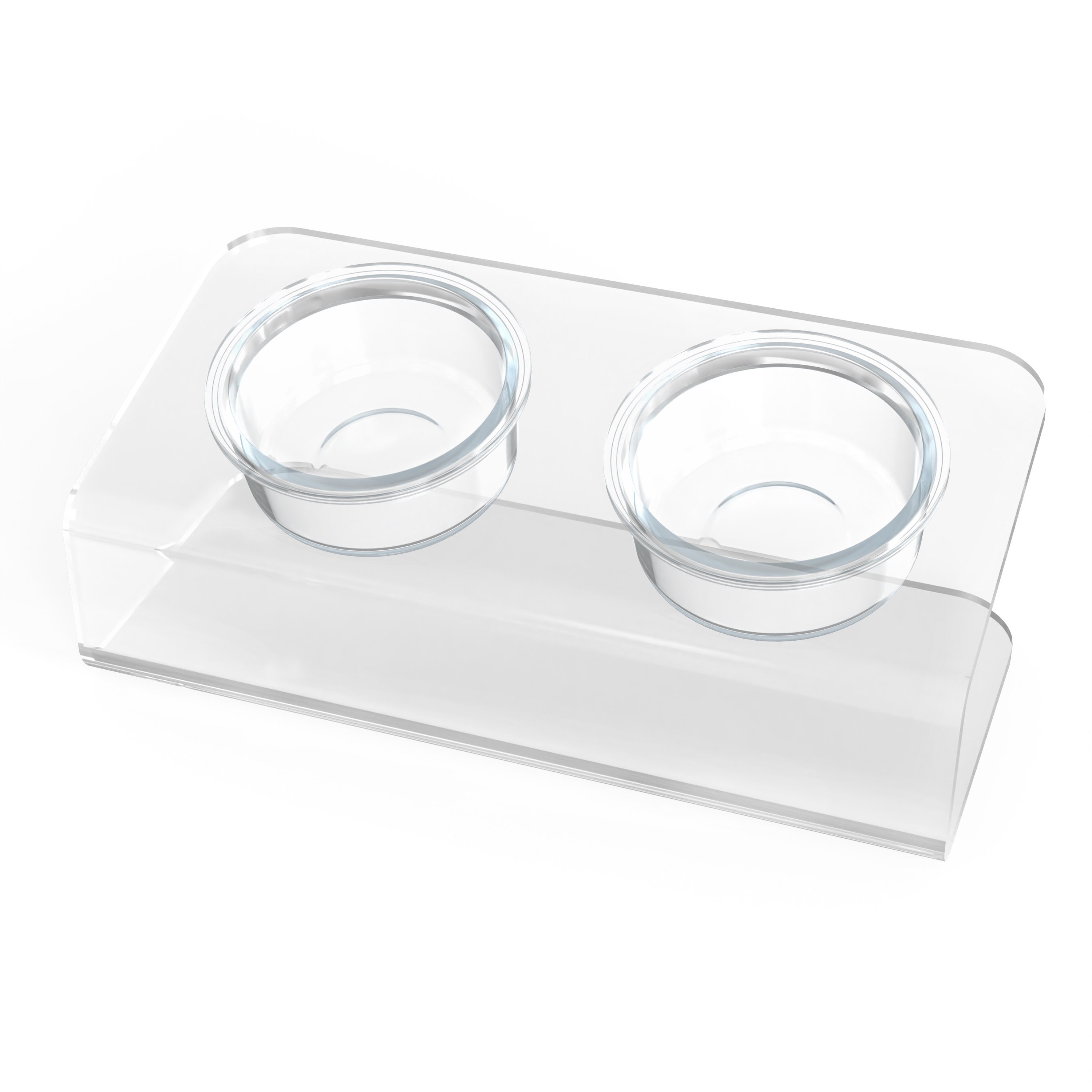 Modern Clear Acrylic Elevated Angled Pet Feeder, Double Bowl