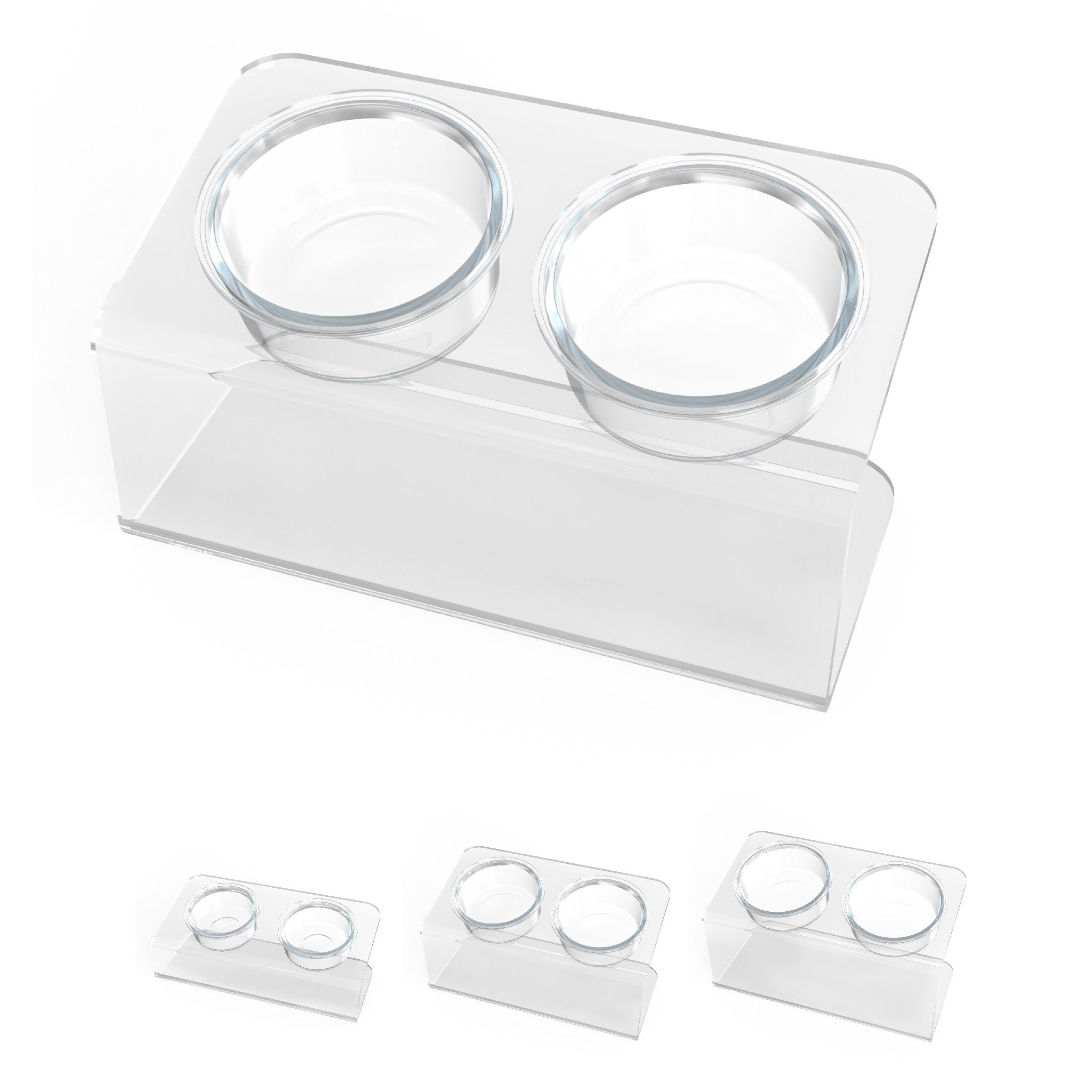 Modern Clear Acrylic Elevated Angled Pet Feeder, Double Bowl
