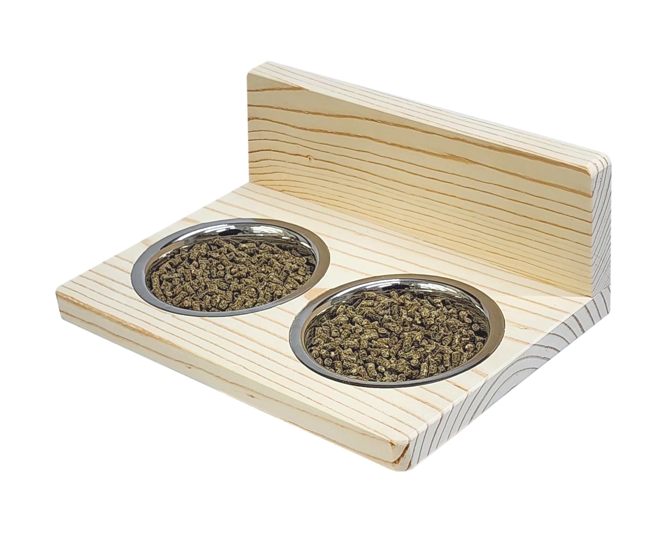 Hanging Double Feeder with Stainless Steel Bowls for Small Pets, Kiln Dried Pine