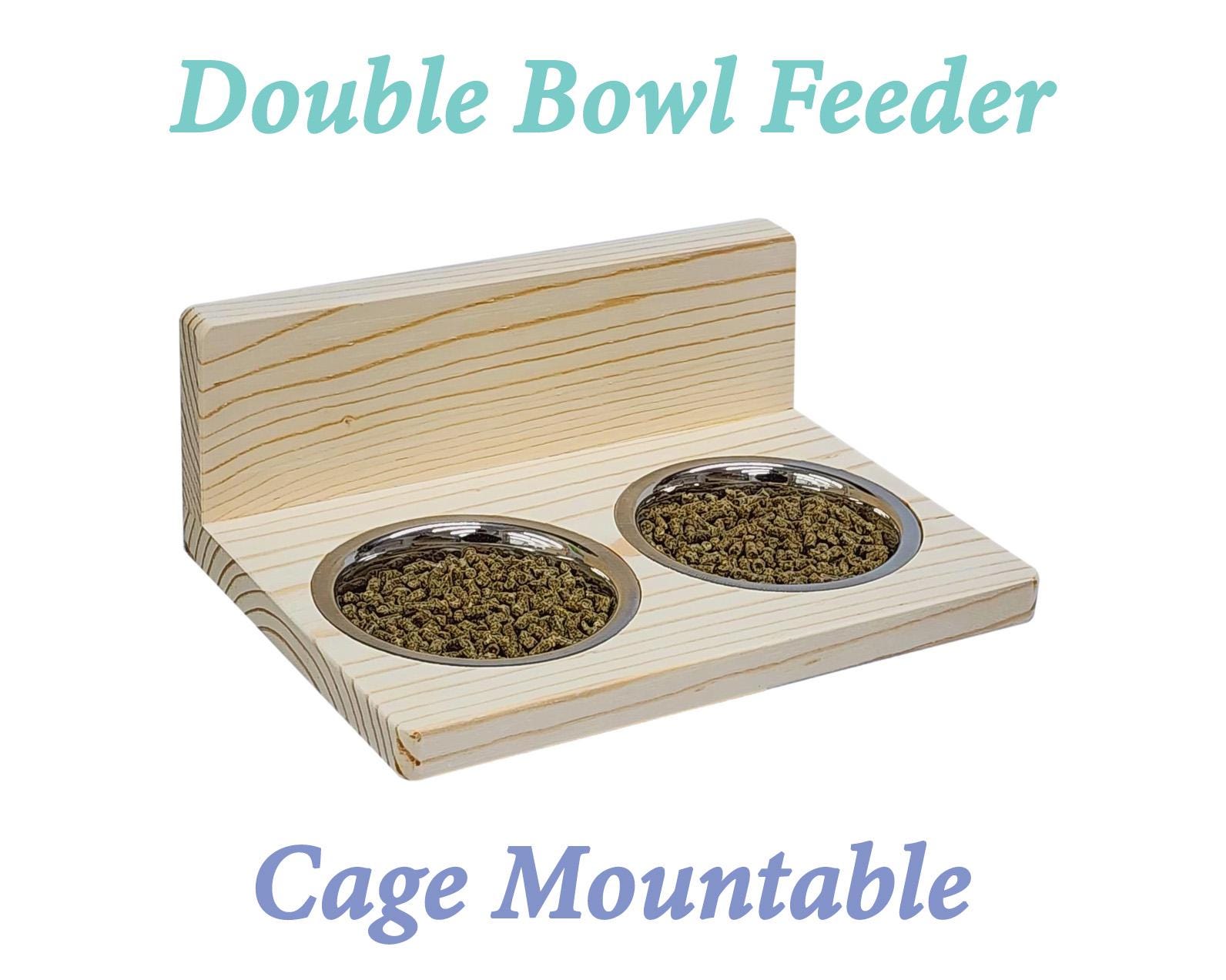 Hanging Double Feeder with Stainless Steel Bowls for Small Pets, Kiln Dried Pine