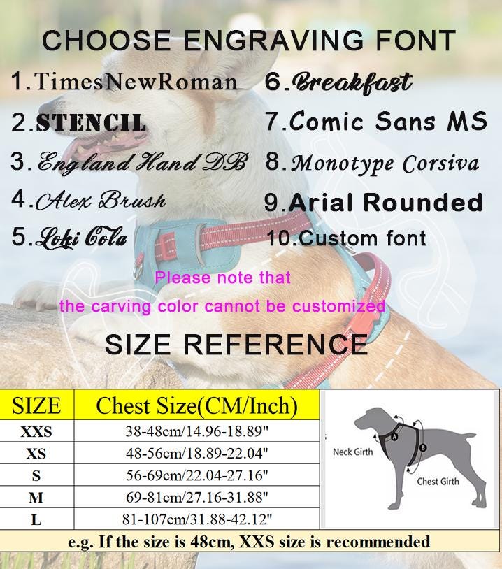Personalized Pet Harness, Night Reflective Collar With Customized Name, No Pull Harness, Solid Color Luxury Puppy Harness, Gift For Pet