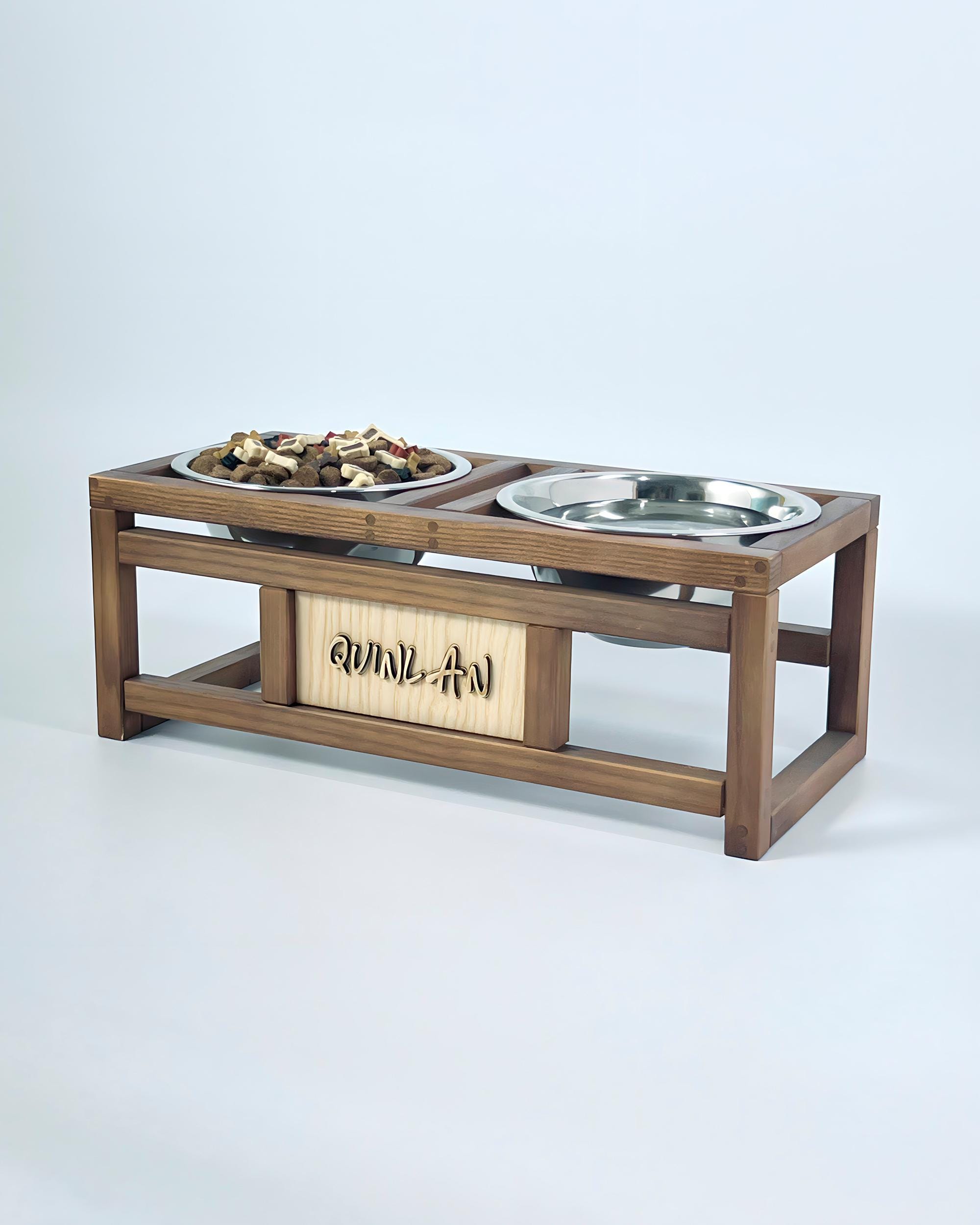 Personalized Ash Wood Dog Bowl Stand: Elevated Handmade Pet Feeder