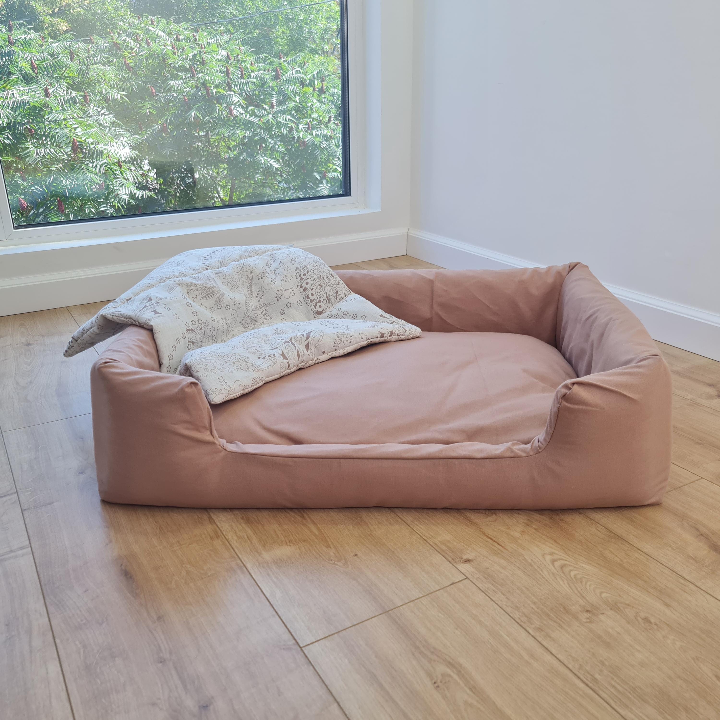 Hemp Pet Bed Removable Washable Natural Mocha Cotton Cover Bed Filled Organic Hemp Fiber Filler - Dog Cat Pet Bed Cots Mat Cover