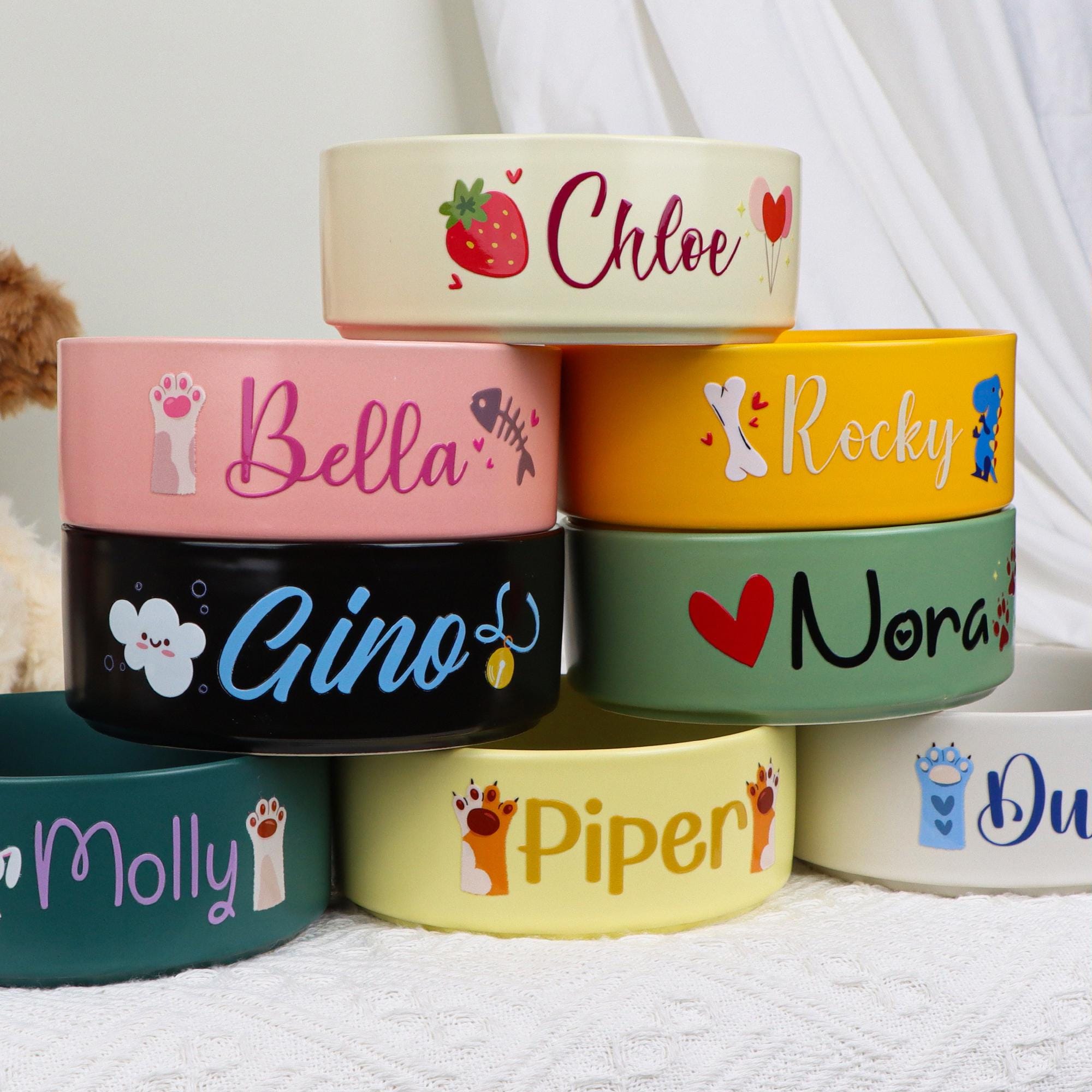 Personalized Ceramic Pet Bowl – Custom Cat & Dog Food Dish, 108 Designs