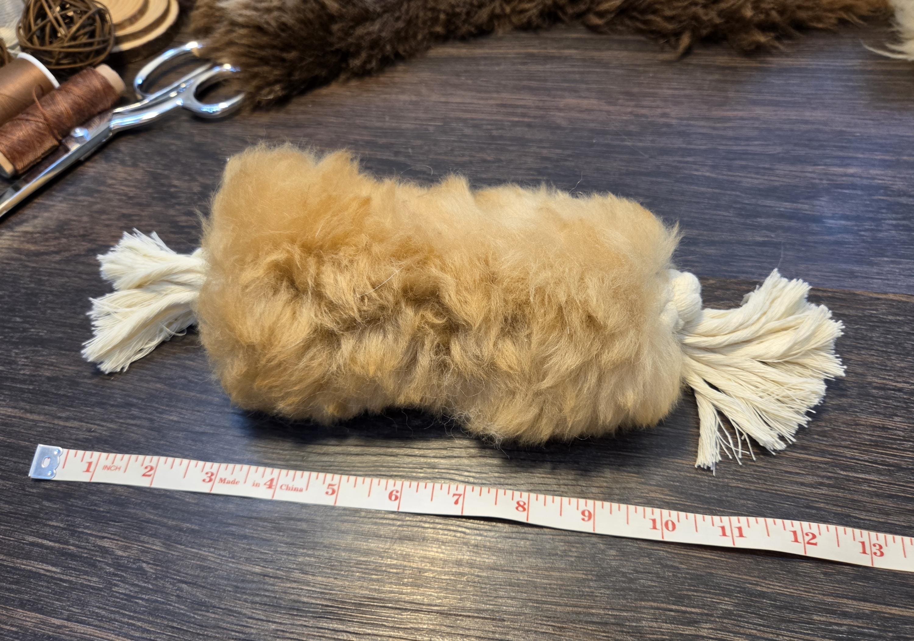 Real Alpaca Fur Rope Dog Toy, Natural Cotton