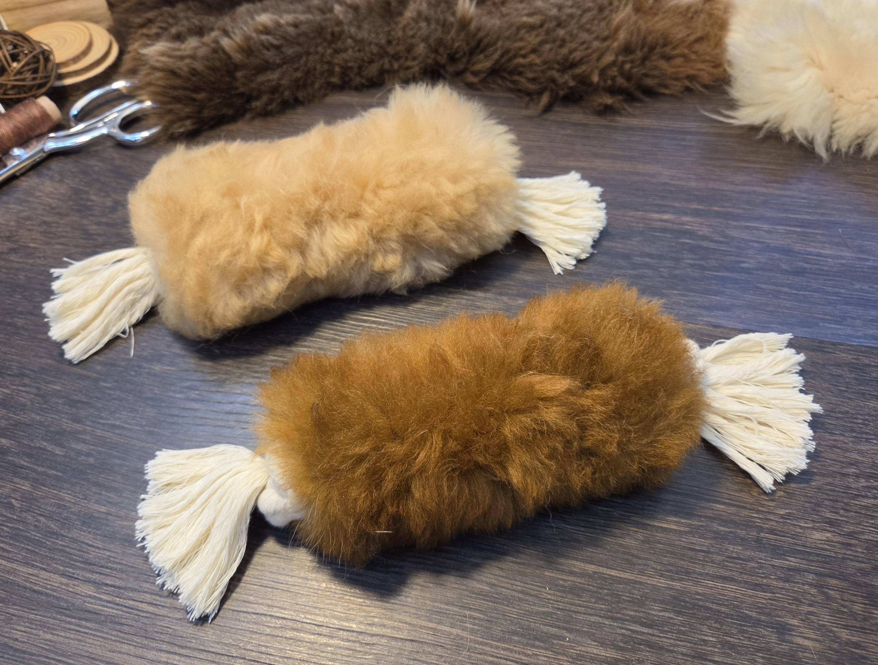 Real Alpaca Fur Rope Dog Toy, Natural Cotton