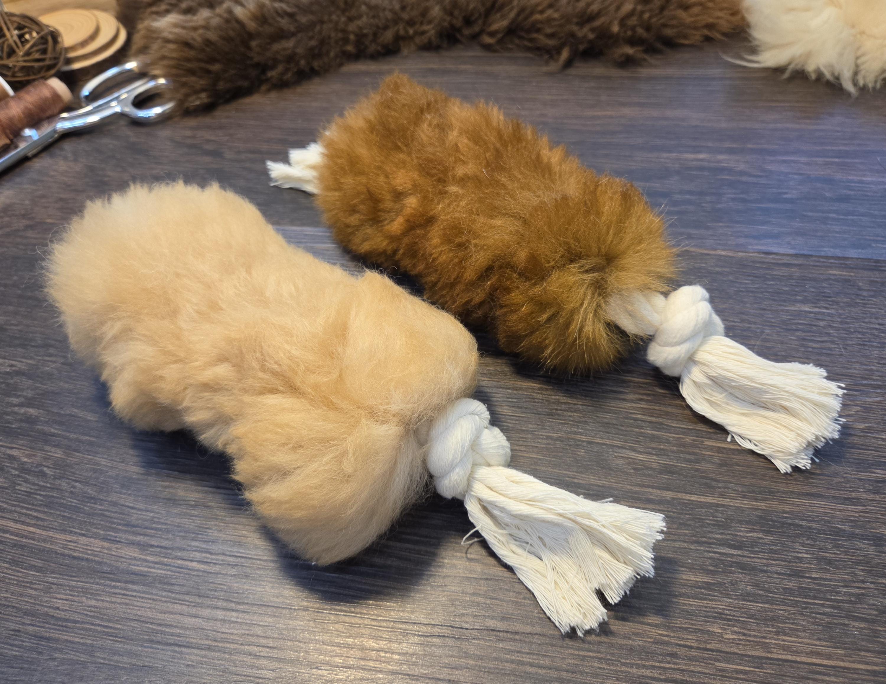 Real Alpaca Fur Rope Dog Toy, Natural Cotton