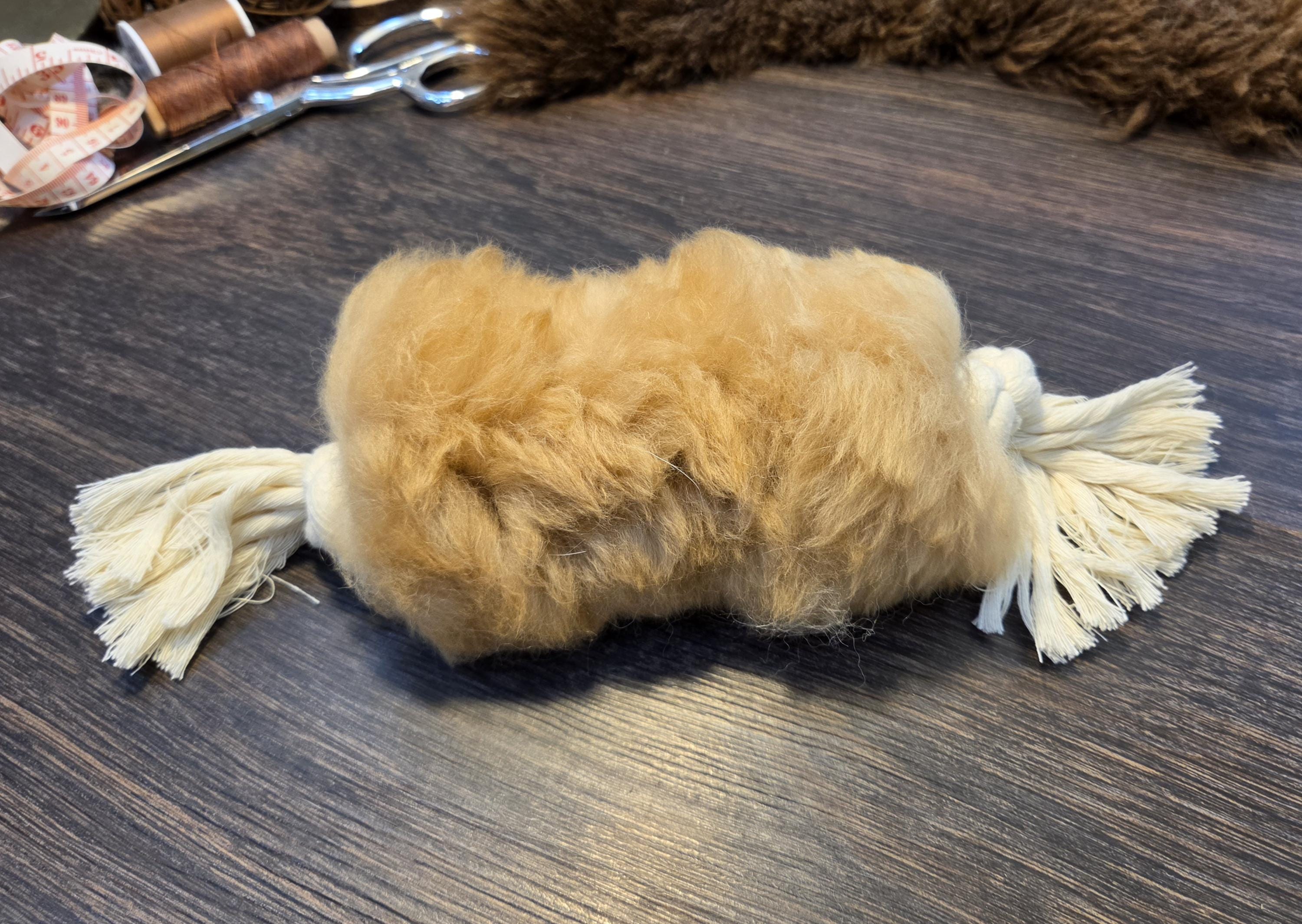 Real Alpaca Fur Rope Dog Toy, Natural Cotton
