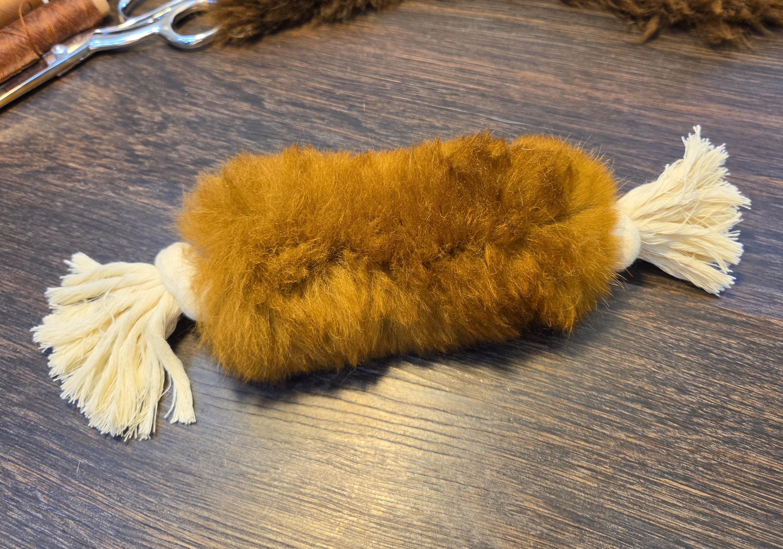 Real Alpaca Fur Rope Dog Toy, Natural Cotton