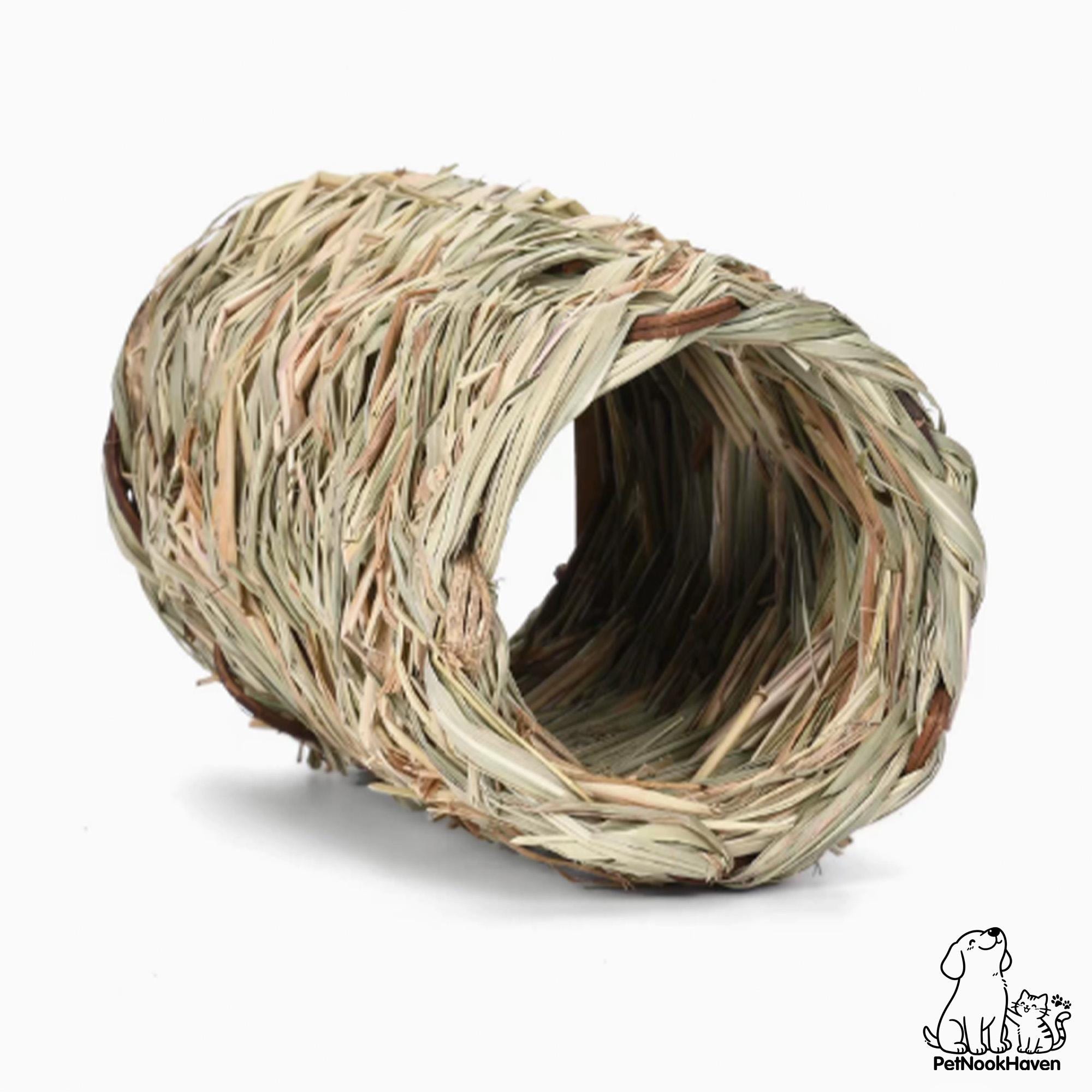 Hand Woven Grass Small Pet Toy Set, Crown Carrot Tunnel Chew Toys for Hamster Guinea Pig Rabbit, Natural Straw Cage Enrichment Accessories