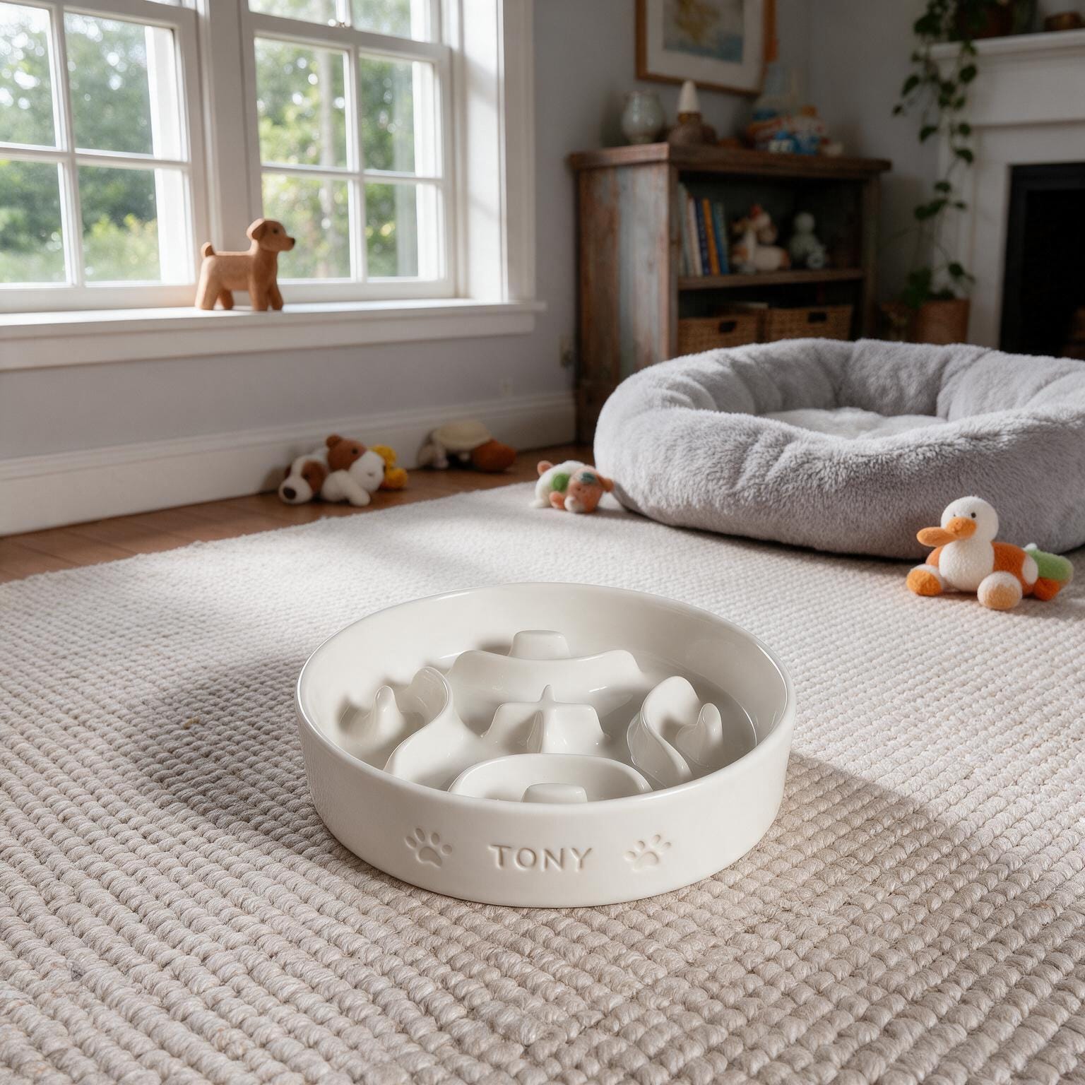 Personalized Maze Slow Feeder Bowl, Custom Pet Name Ceramic Dog Cat Bowl, Anti-Choking Slow Eating Food Dish for Puppies
