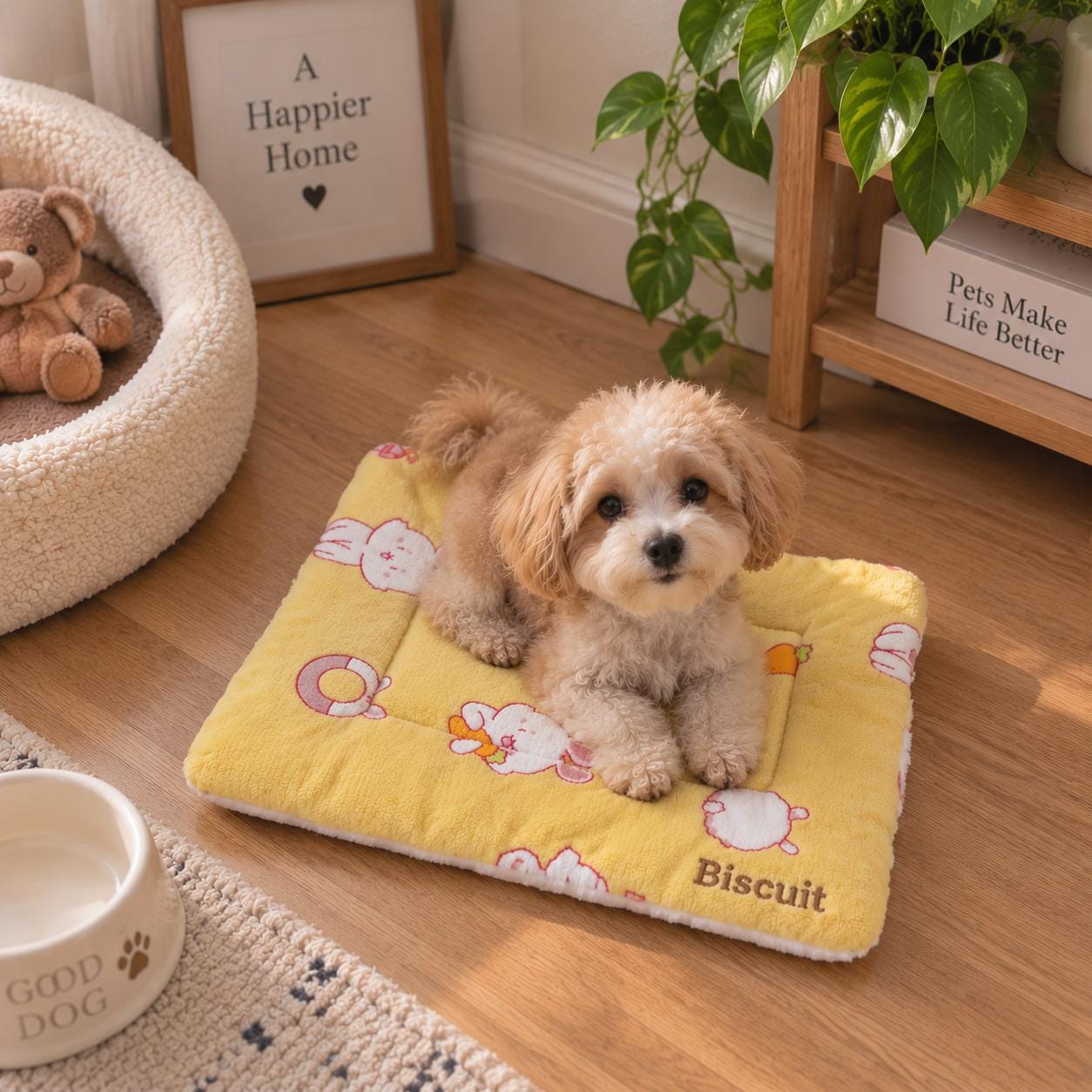 Personalized Plush Pet Bed, Custom Name Embroidery, Washable Small Dog Cat Mat
