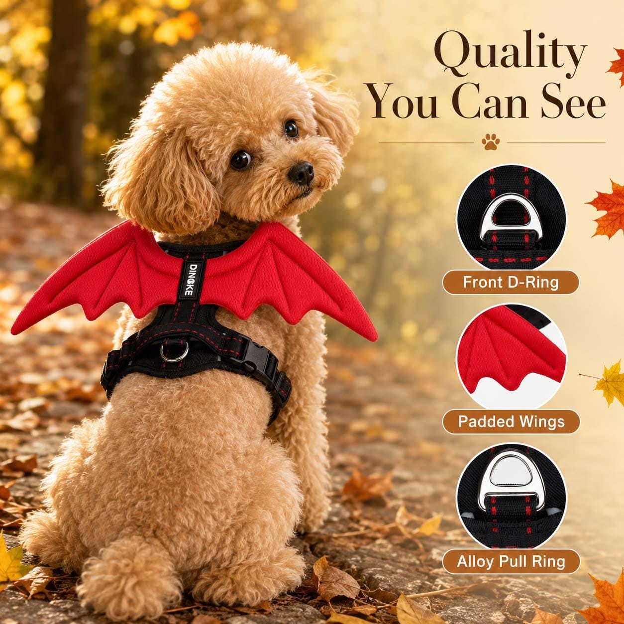 Devil Wing Dog Harness, Halloween Pet Harness Vest, Adjustable Chest Harness, Small Large Dog Costume, Optional Leash Set for Daily Walking