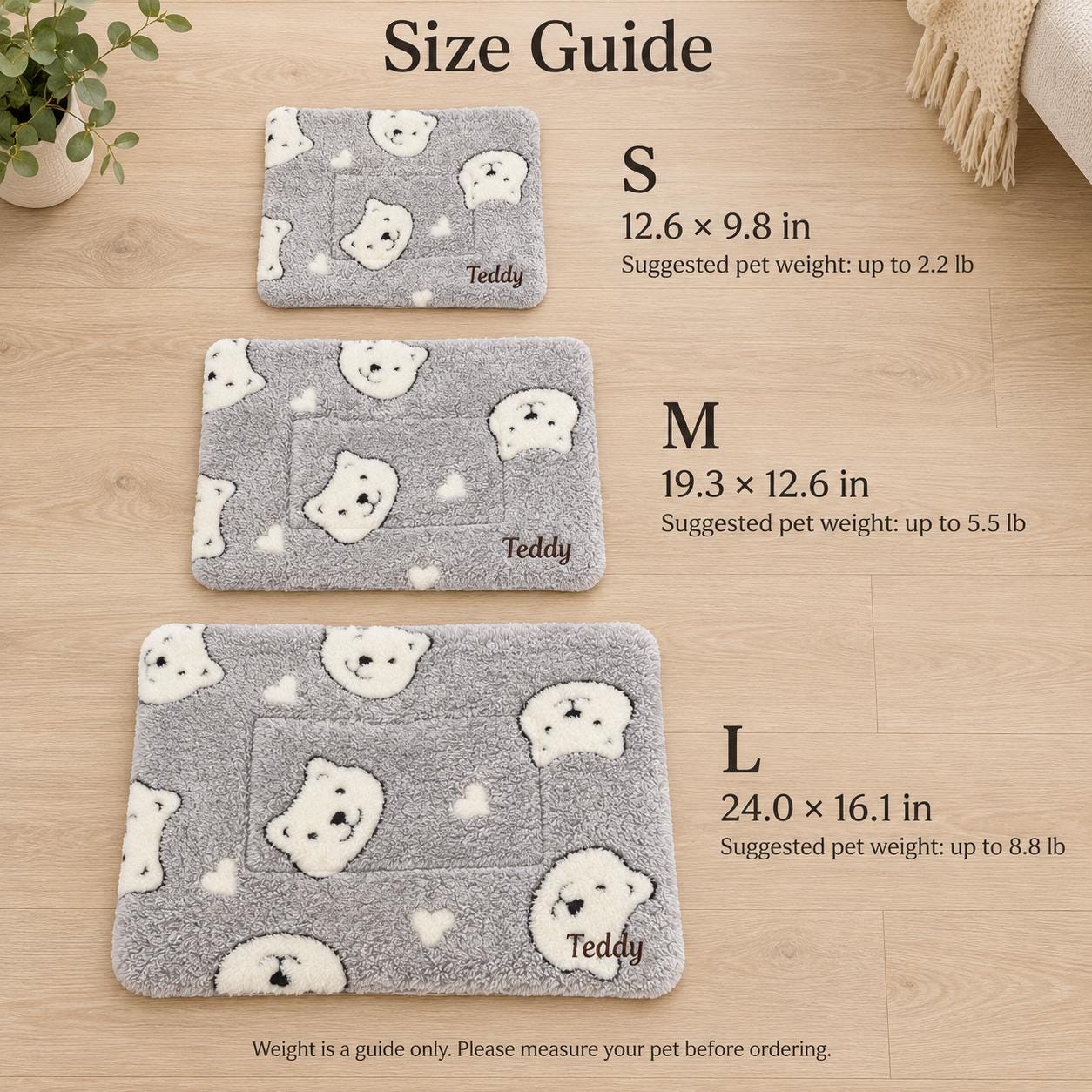 Personalized Pet Sleeping Mat with Embroidered Name, Cat and Small Dog Bed Pad