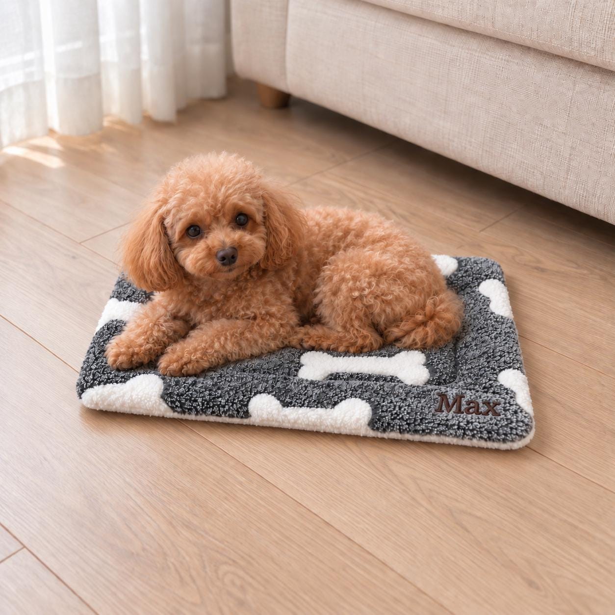 Personalized Pet Sleeping Mat with Embroidered Name, Cat and Small Dog Bed Pad