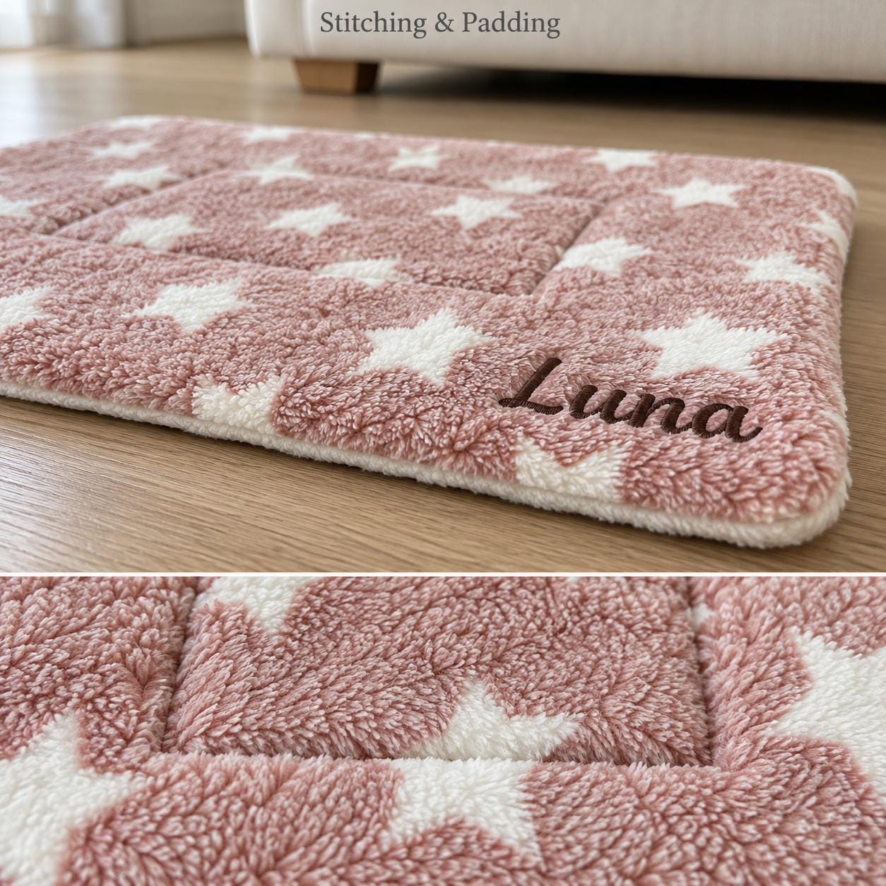 Personalized Pet Sleeping Mat with Embroidered Name, Cat and Small Dog Bed Pad