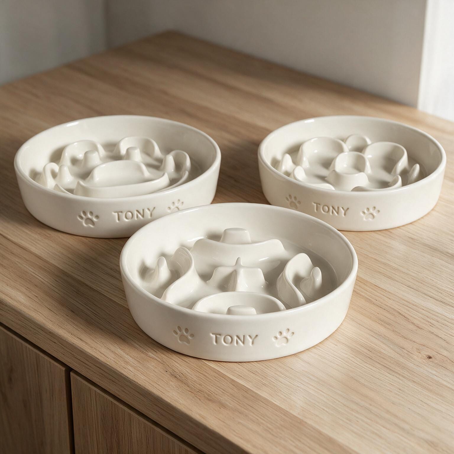 Personalized Maze Slow Feeder Bowl, Custom Pet Name Ceramic Dog Cat Bowl, Anti-Choking Slow Eating Food Dish for Puppies