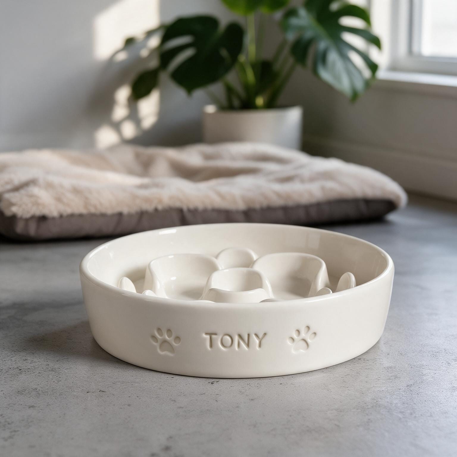 Personalized Maze Slow Feeder Bowl, Custom Pet Name Ceramic Dog Cat Bowl, Anti-Choking Slow Eating Food Dish for Puppies