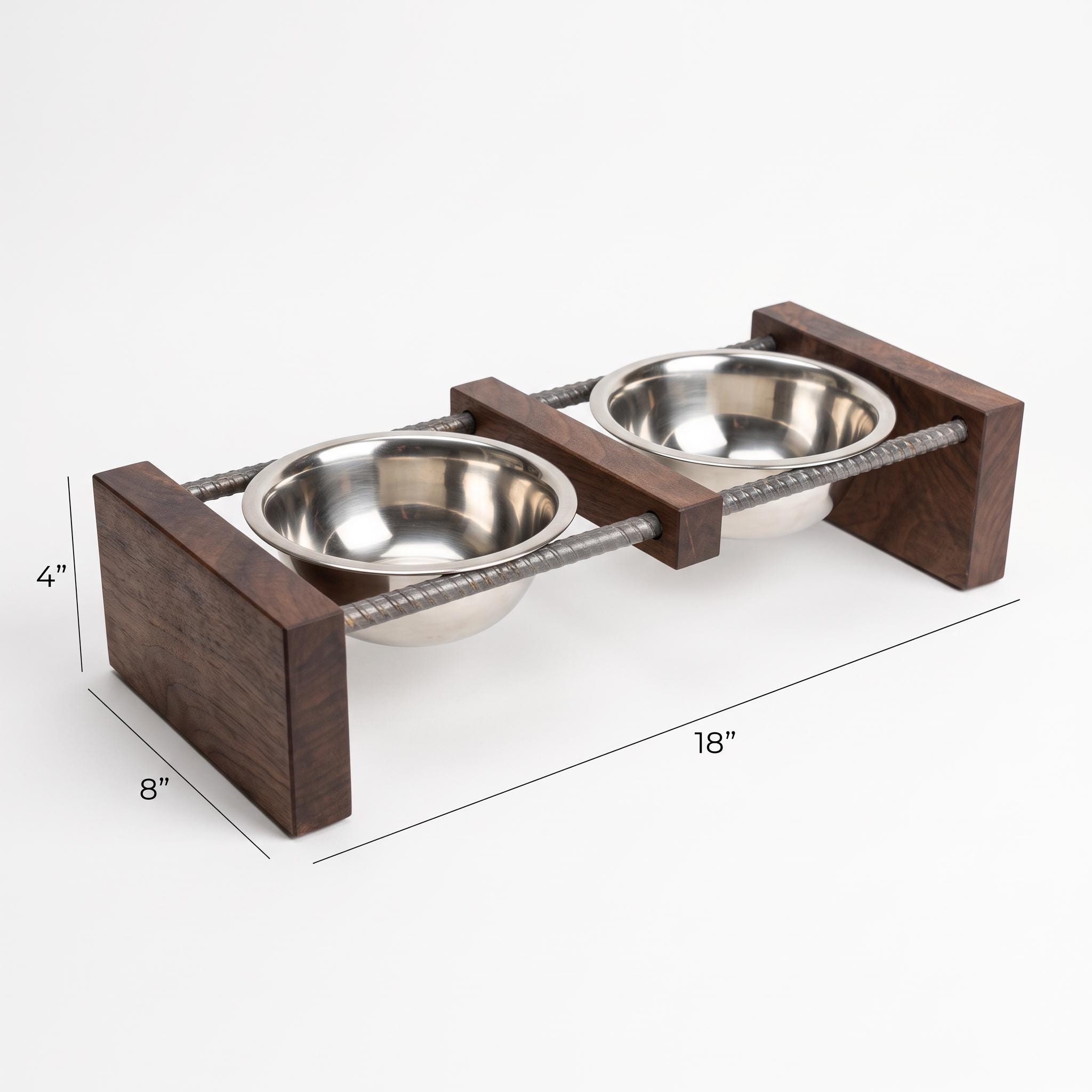 Elevated Dog Bowl Stand, Solid Wood Raised Pet Feeder, Stainless Steel Bowls