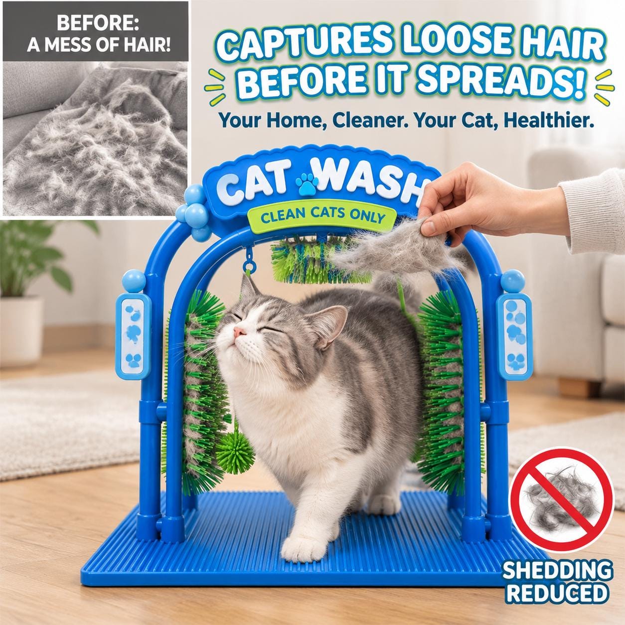 Cat Self-Grooming Station, Silicone Arch, Fur Catcher, Interactive Toy Ball