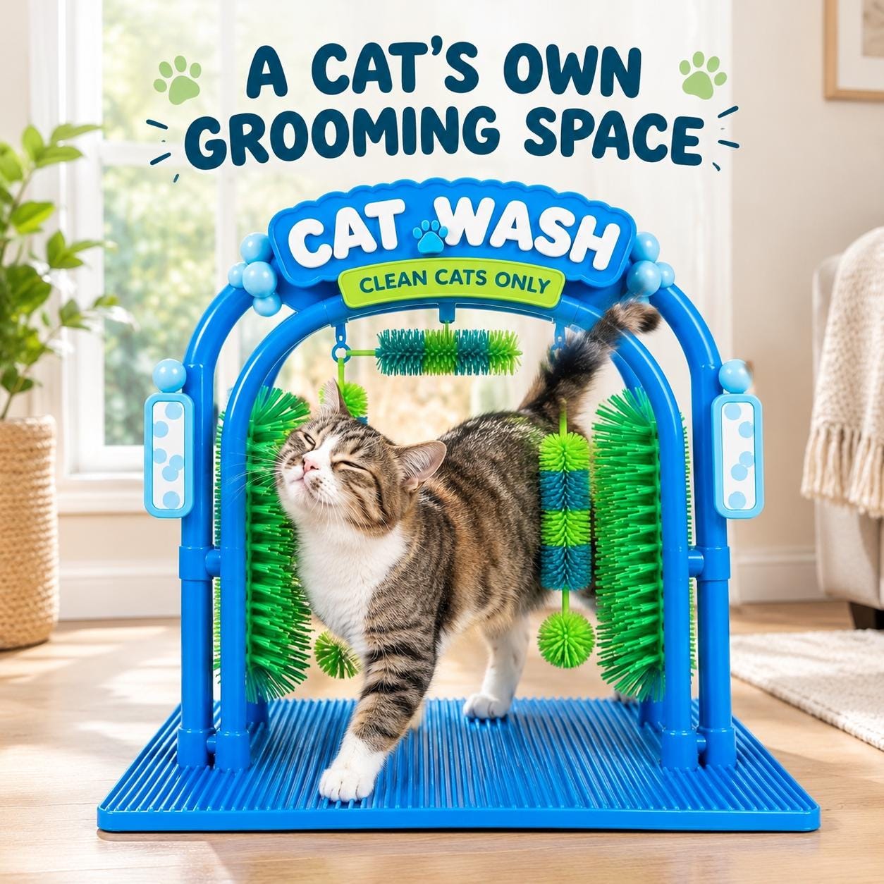 Cat Self-Grooming Station, Silicone Arch, Fur Catcher, Interactive Toy Ball