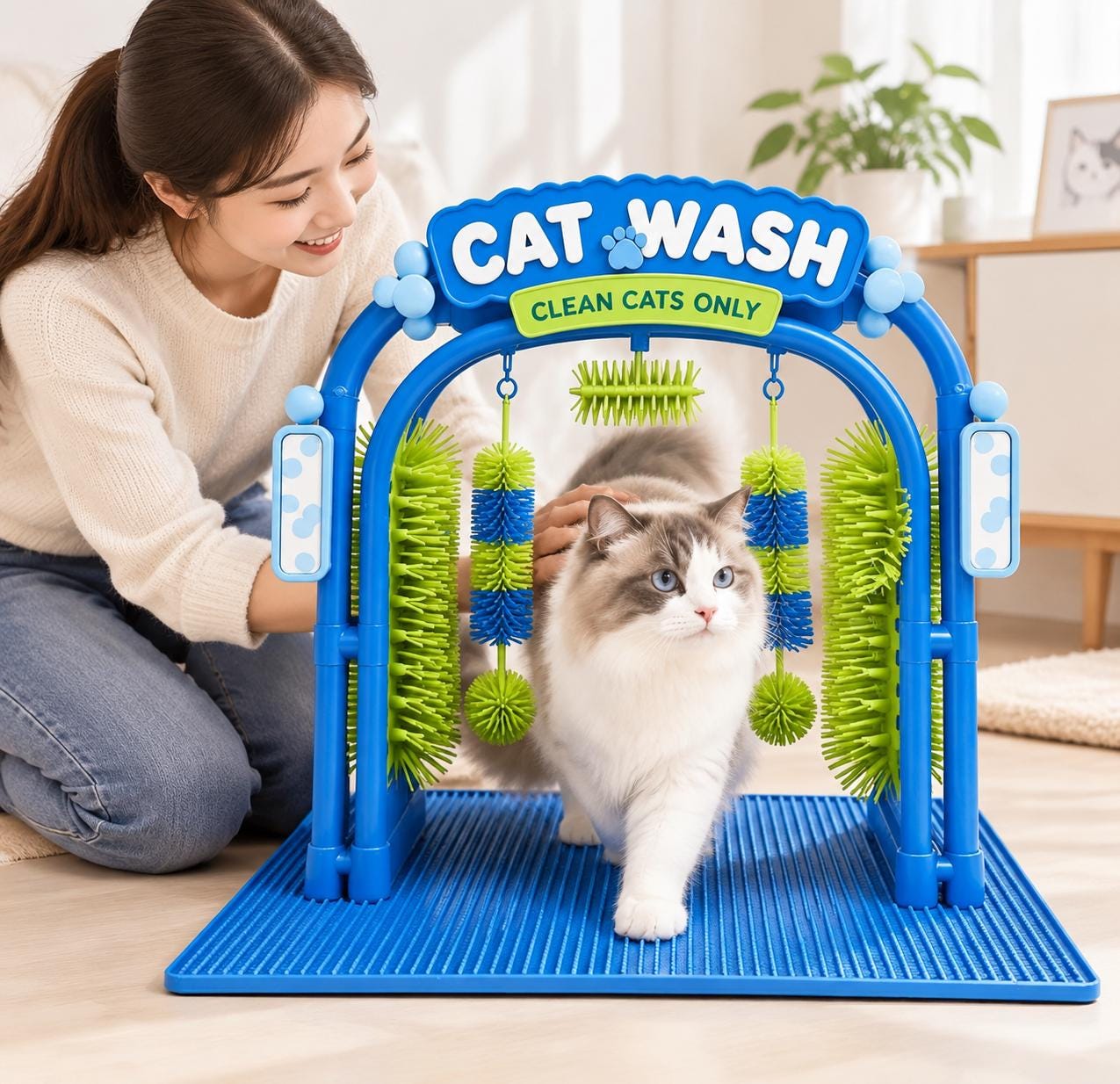 Cat Self-Grooming Station, Silicone Arch, Fur Catcher, Interactive Toy Ball
