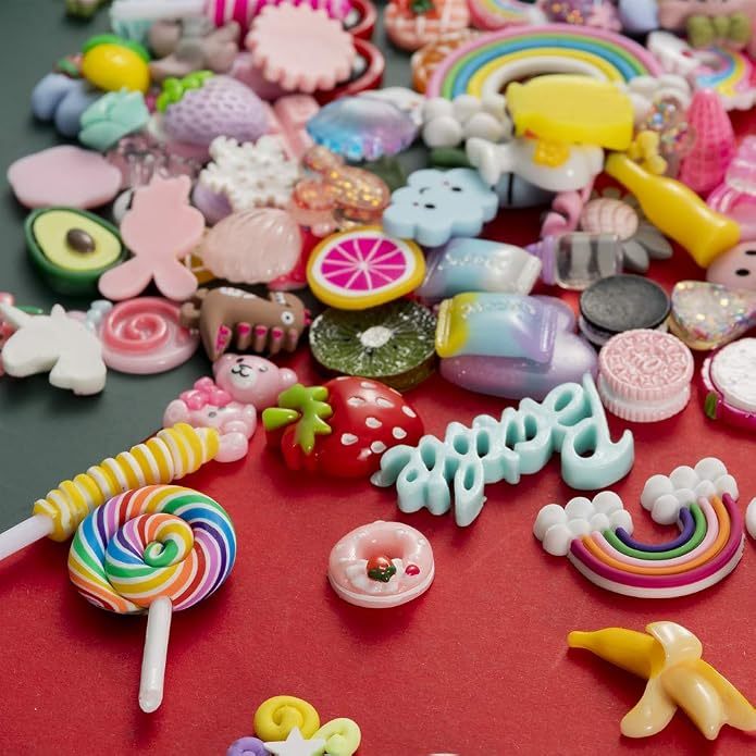 Not for croc,100pcs Slime Charms,Plastic Flatback Charms and Containers Mixed Candy Cake Sweets Resin Cabochons for DIY Crafts, Scrapbooking, Jewelry Making(mix)