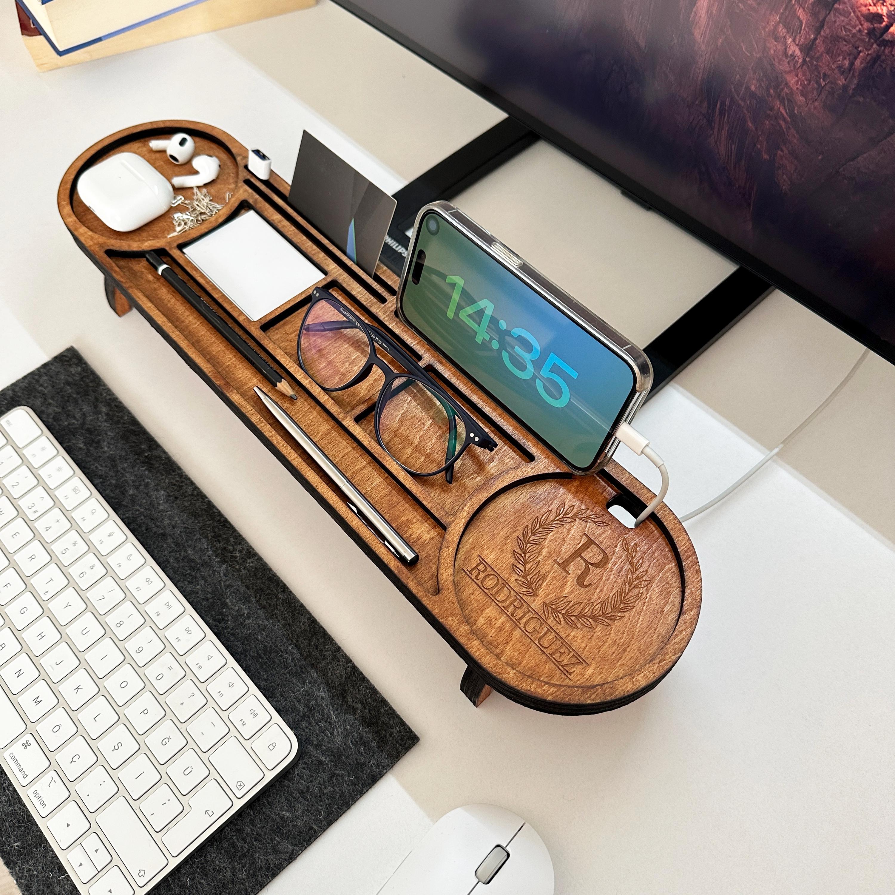 Wood Desk Organizer with Phone Stand