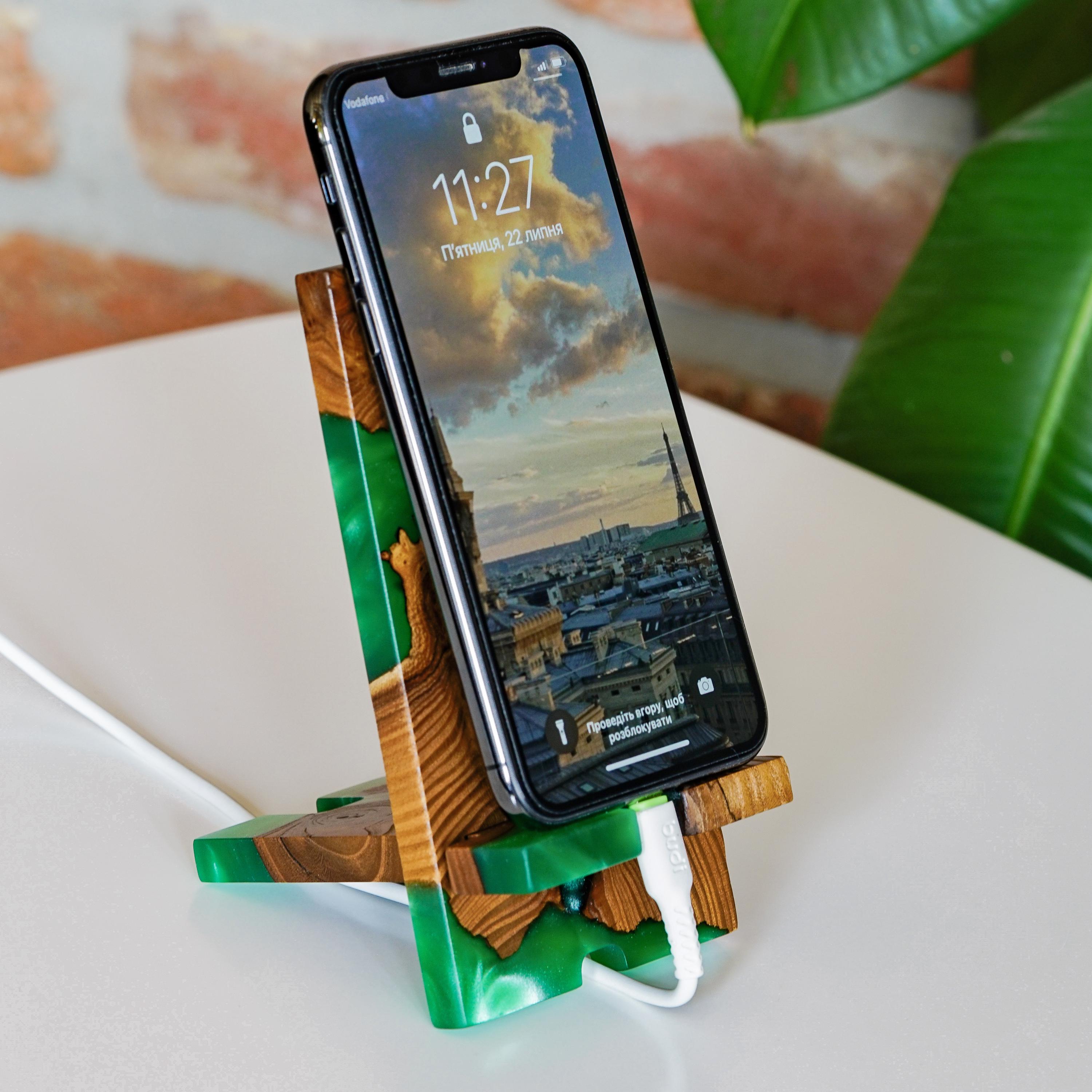 Epoxy Resin and Wood Phone Stand for Desk