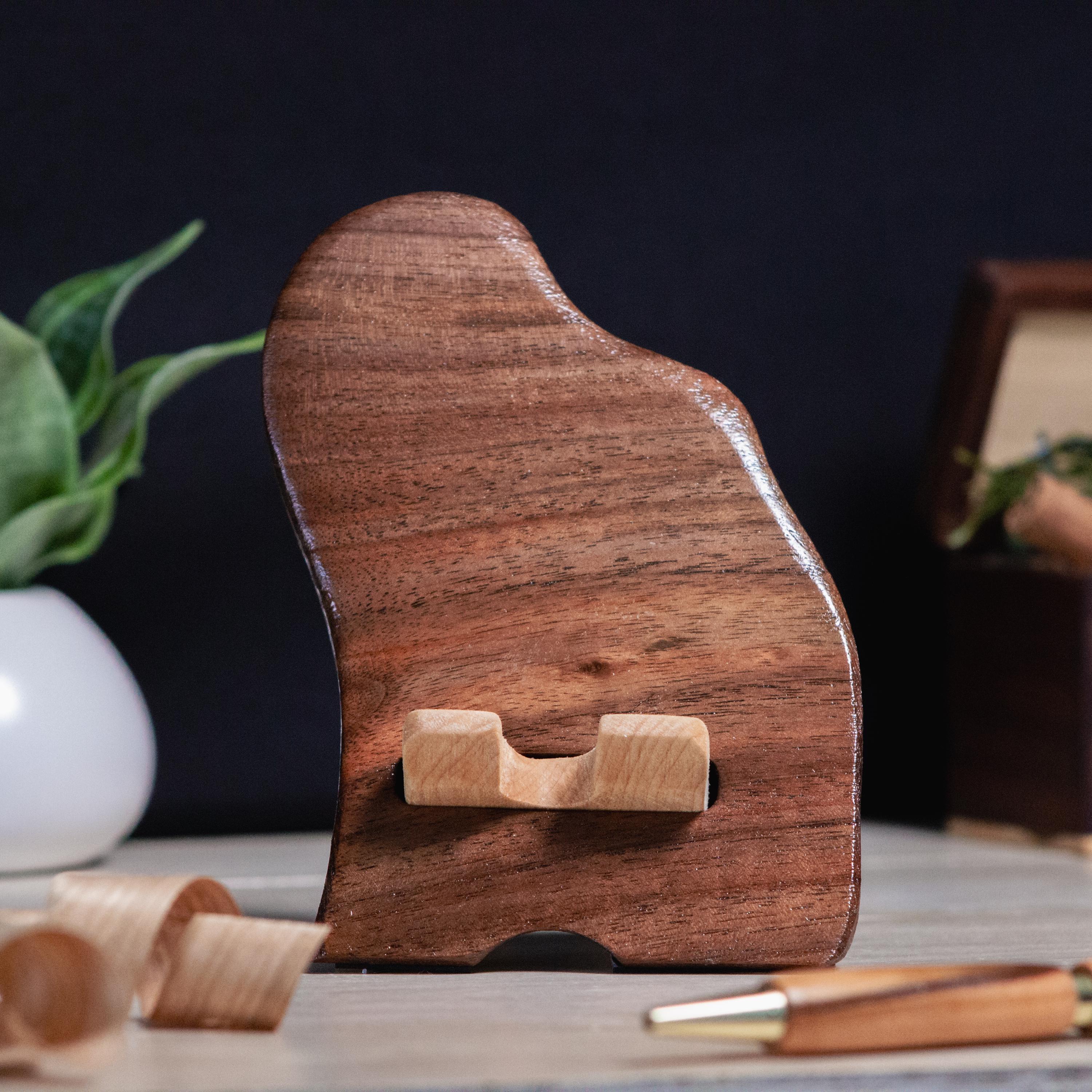 Wooden Phone Stand | Desktop Charging Station with Cable Management