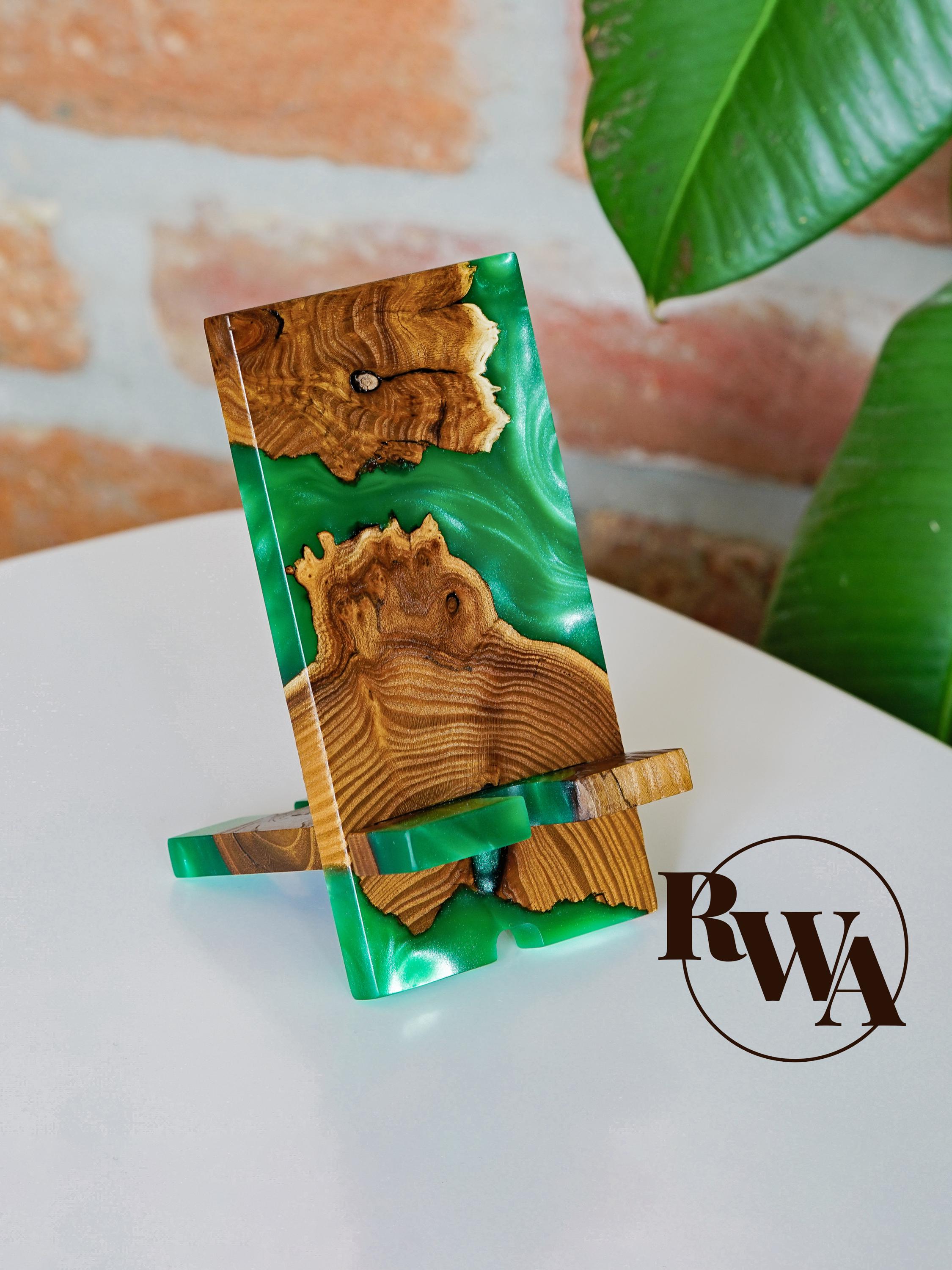 Epoxy Resin and Wood Phone Stand for Desk