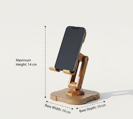 Adjustable Phone Stand, ABS Plastic Wood-Grain, Bamboo Base Desk Holder