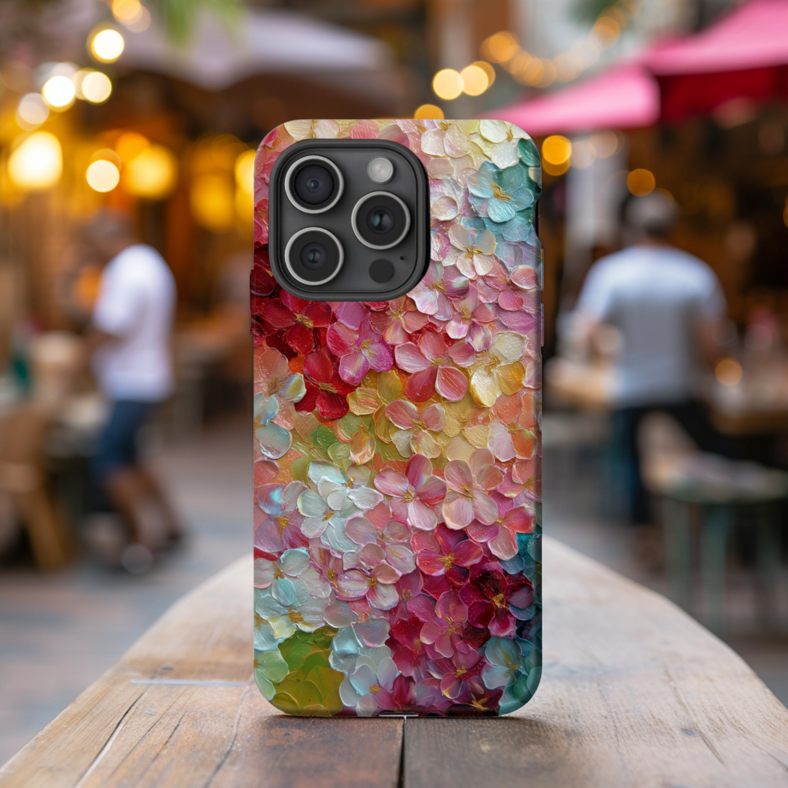 Colorful Flower Petal Phone Case, Iridescent Stained Glass Style