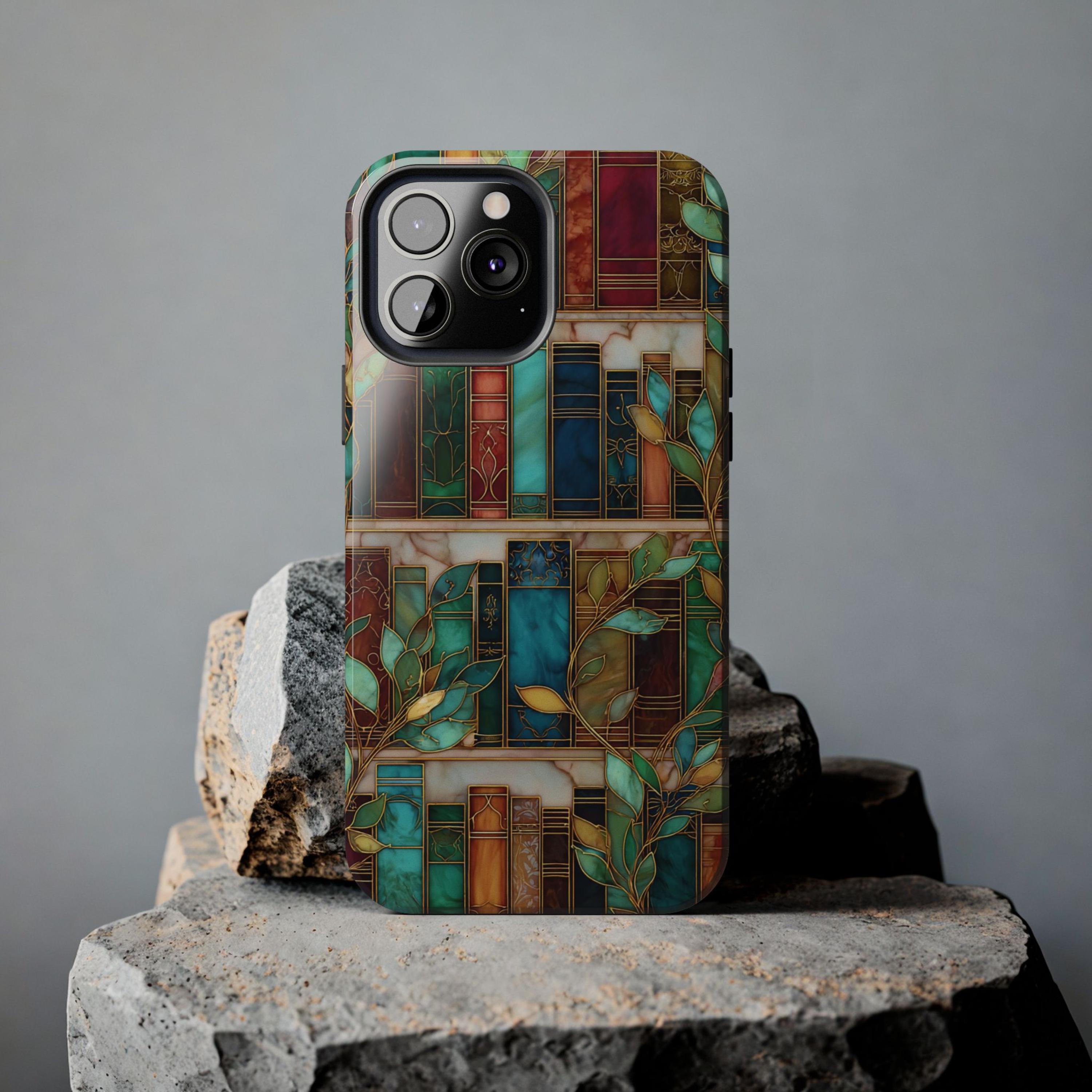 Stained Glass Bookish MagSafe Phone Case Floral Bookshelf Reading Theme
